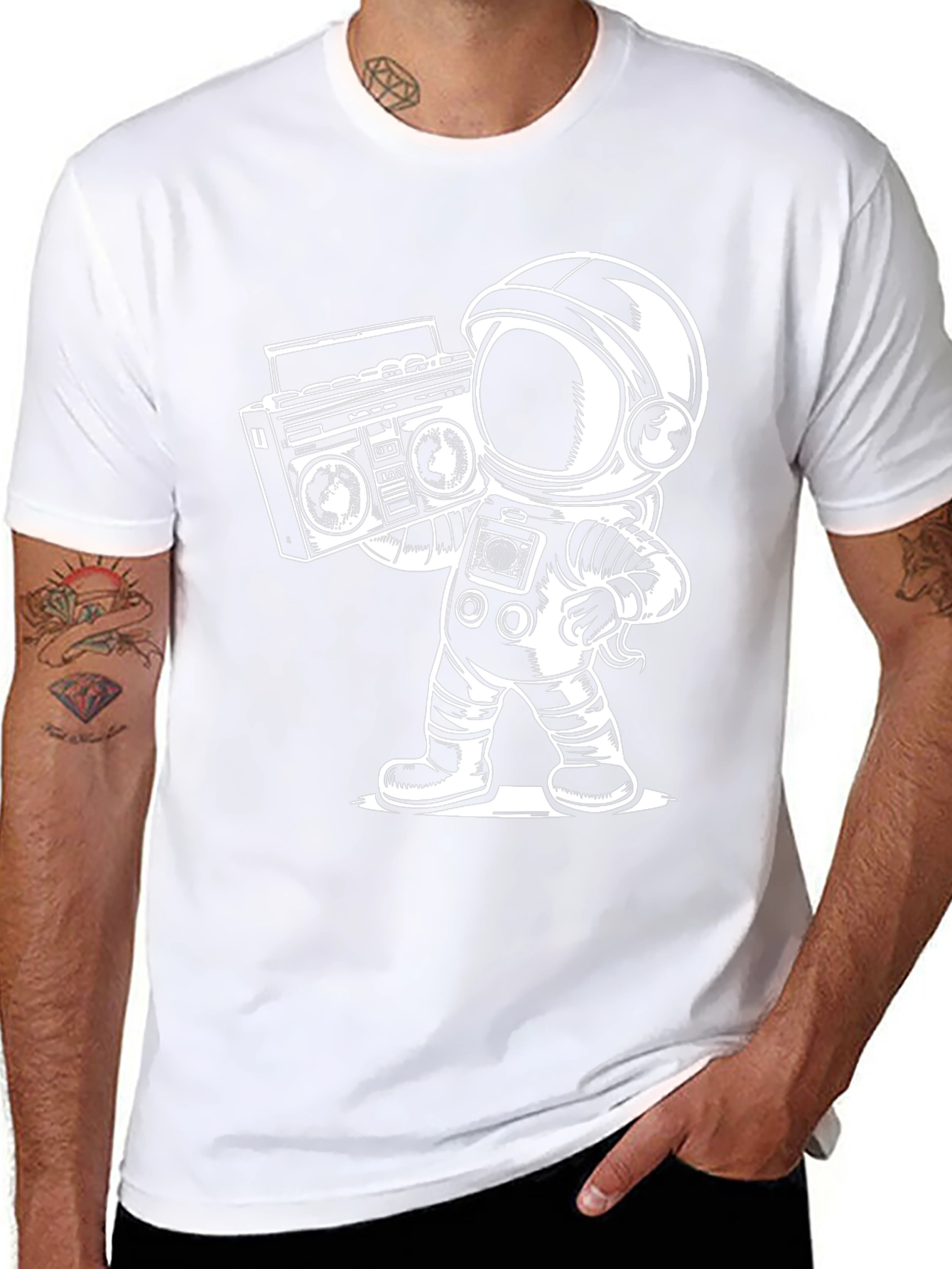 Black Retro Astronaut Boombox T-Shirt view 8