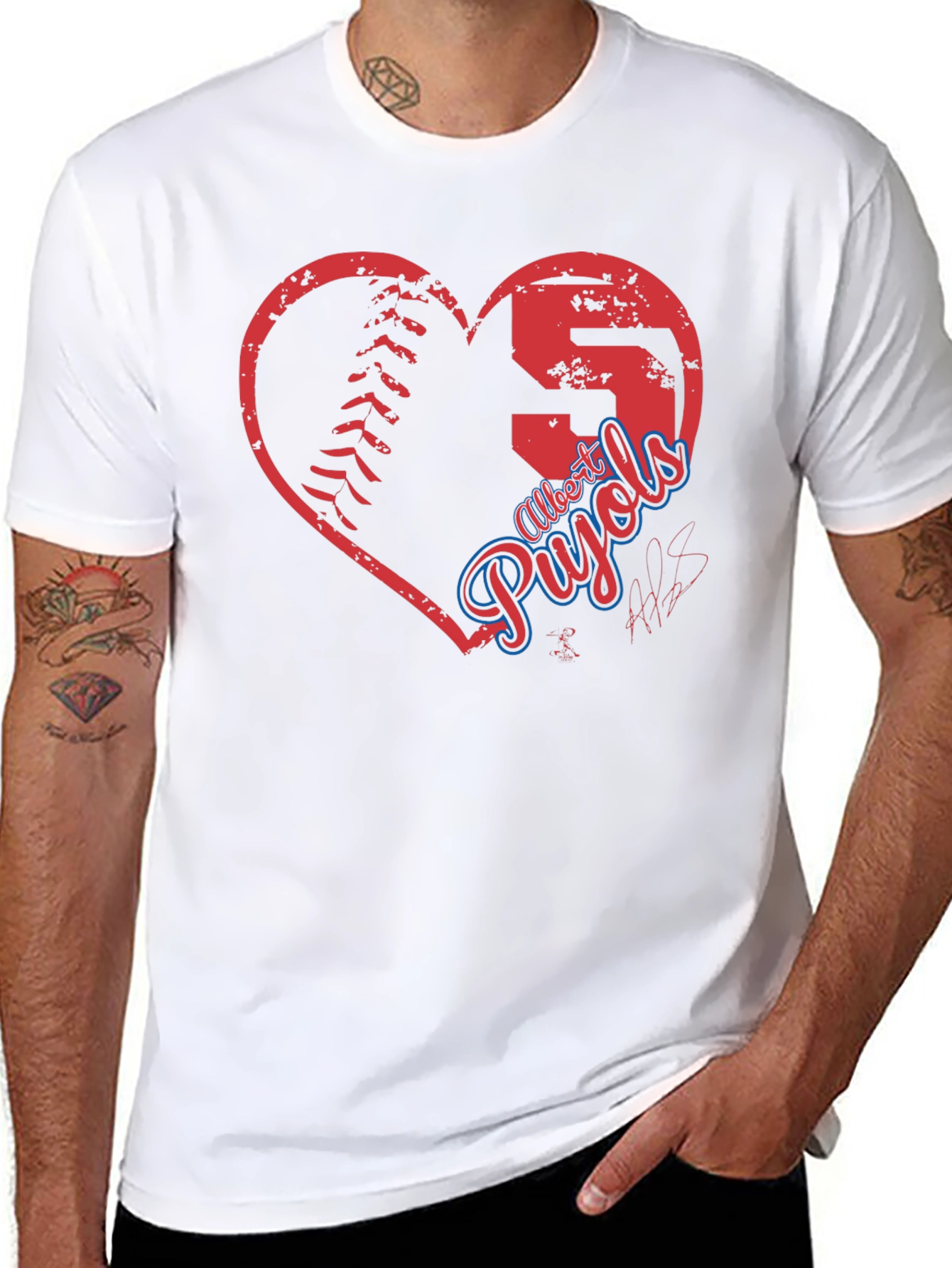 Black Albert Pujols Baseball Heart T-Shirt view 8