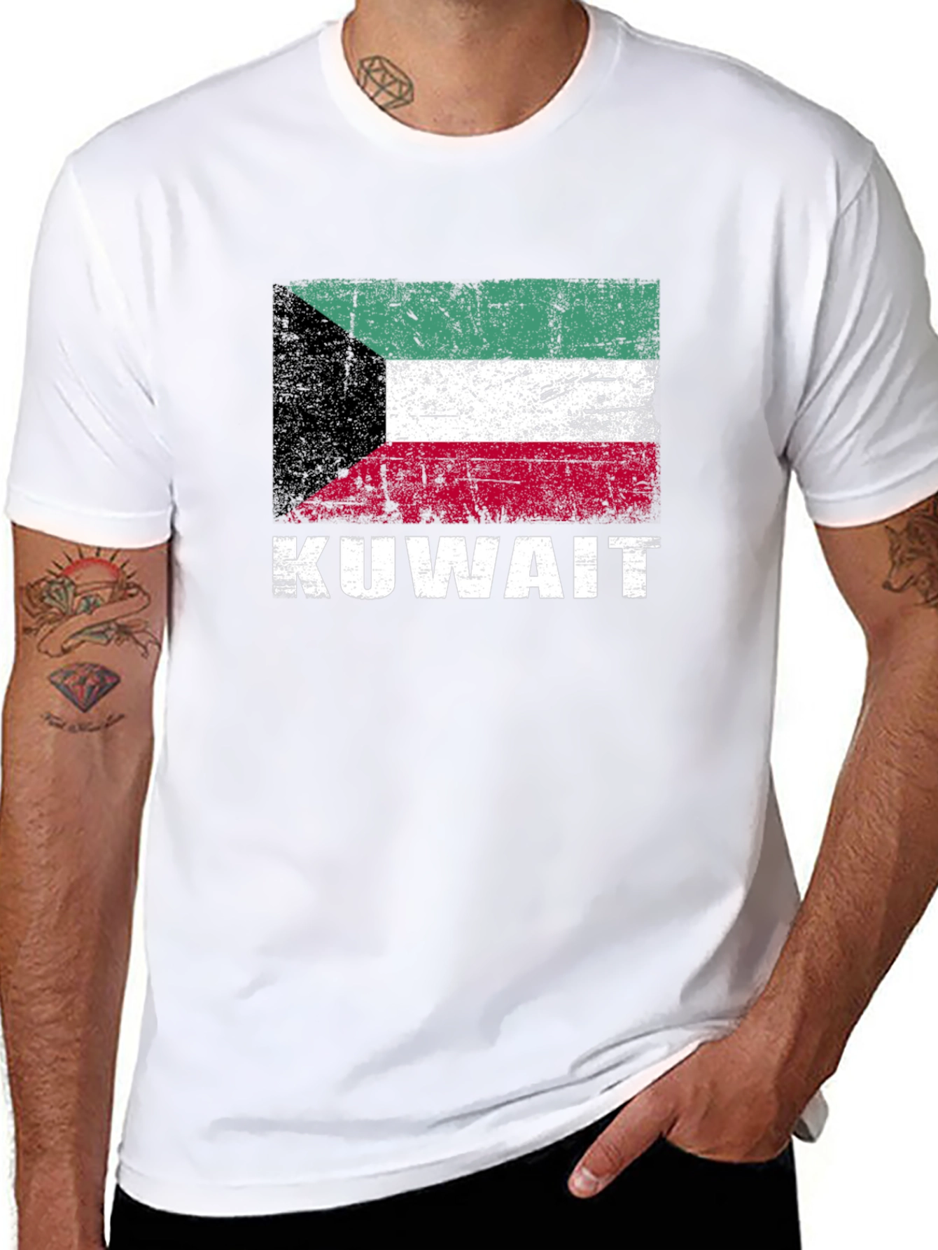 Black Kuwait Flag T-Shirt - Distressed Look view 8