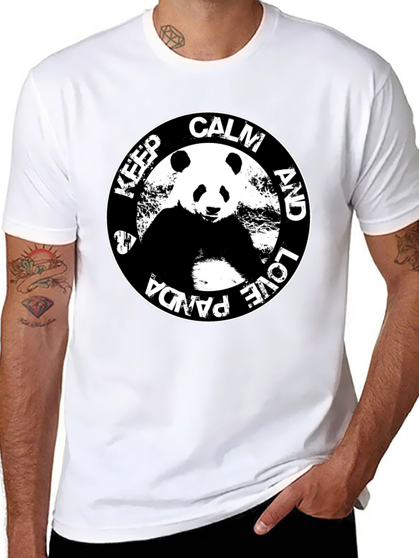 Black Keep Calm & Love Panda T-Shirt - Black Cotton Tee view 8