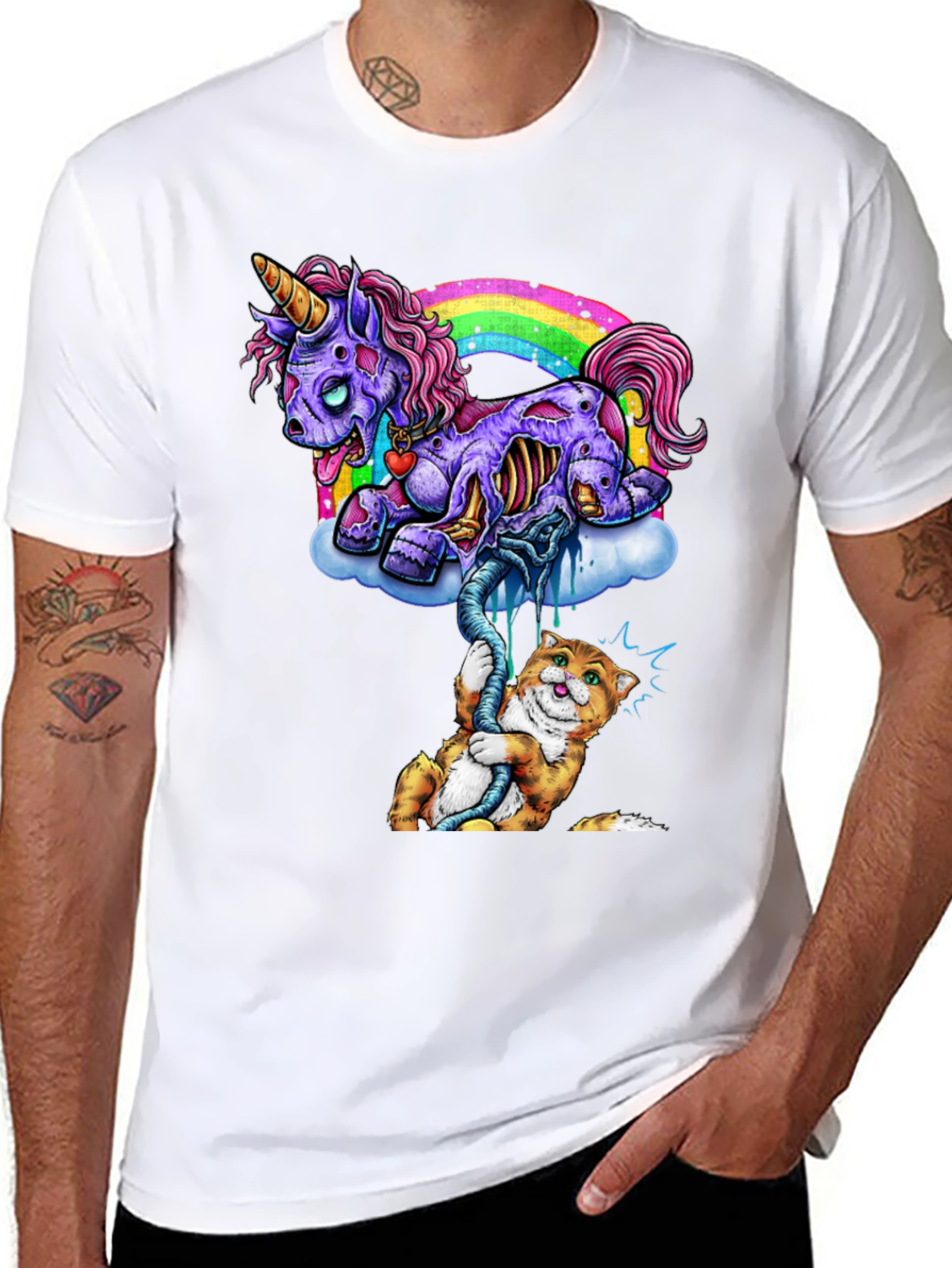 Black Zombie Unicorn & Cat Graphic Tee view 8