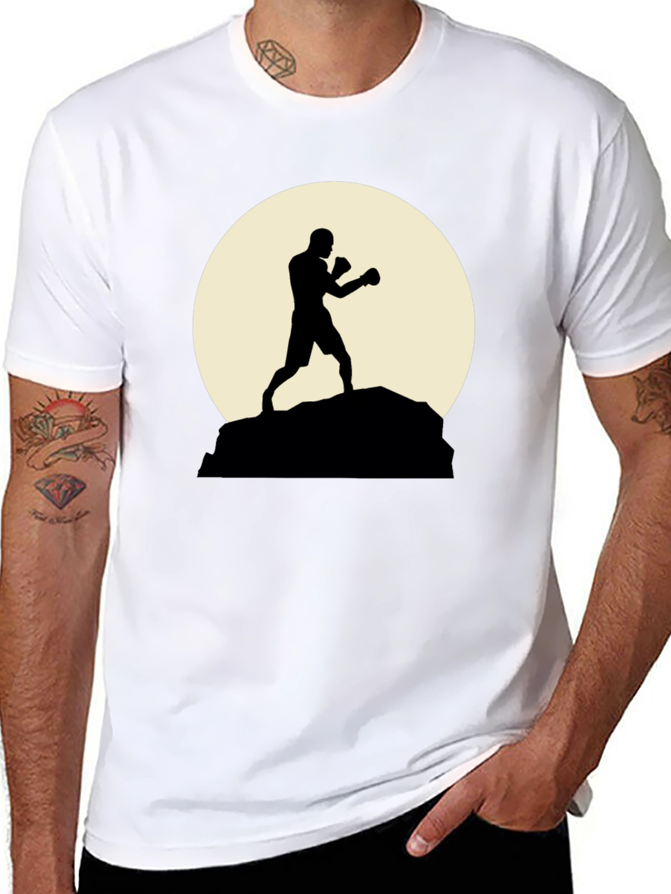 Black Silhouette Boxer Graphic Tee - Stylish Black Shirt view 8