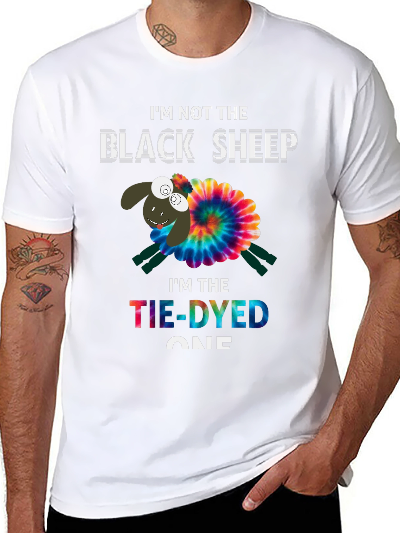 Black Tie-Dyed Sheep Graphic Tee - Unique & Fun T-Shirt view 8