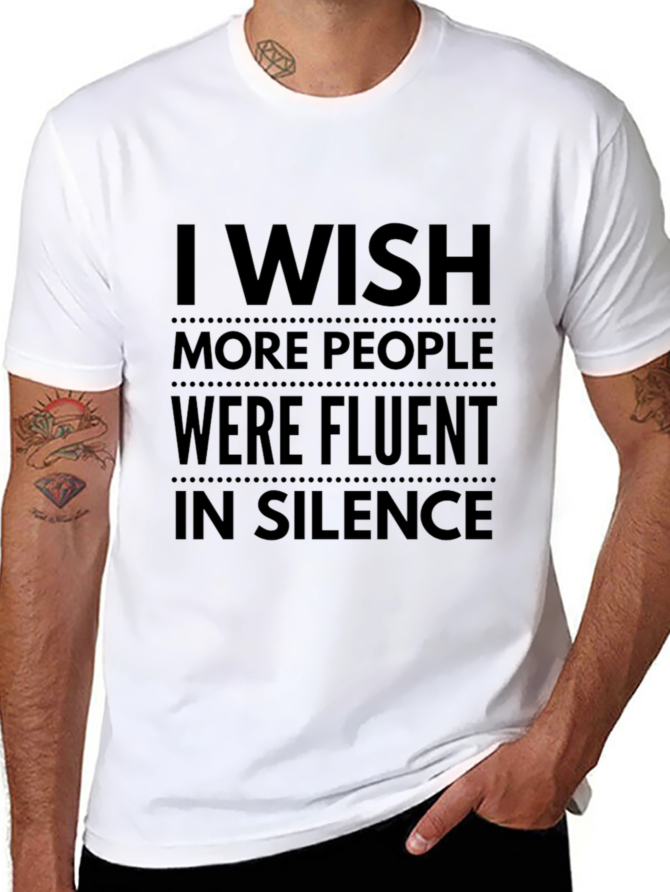 Black I Wish More People Were Fluent in Silence T-Shirt view 8