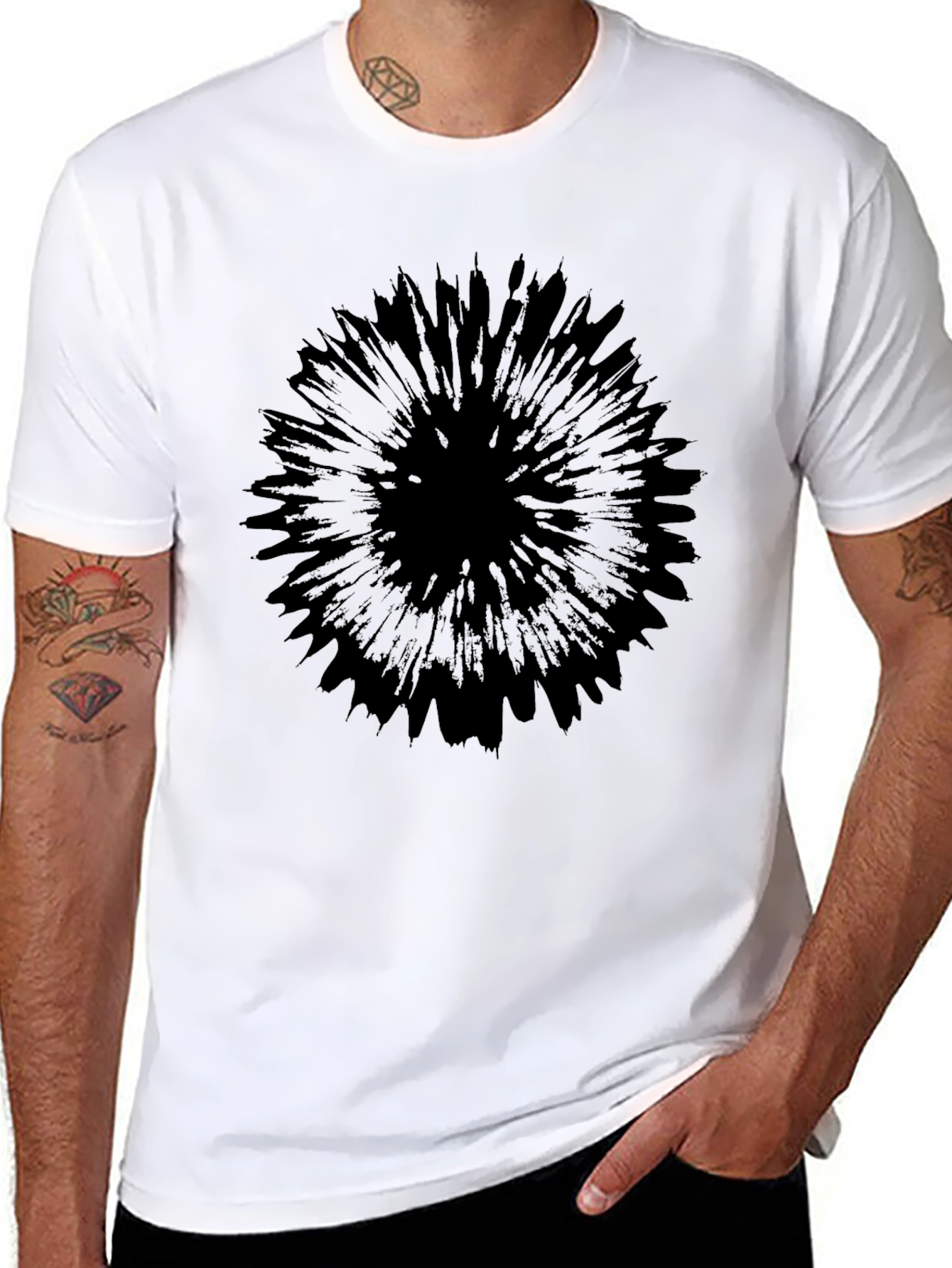 Black Black Graphic Tee - Abstract Burst Design view 8