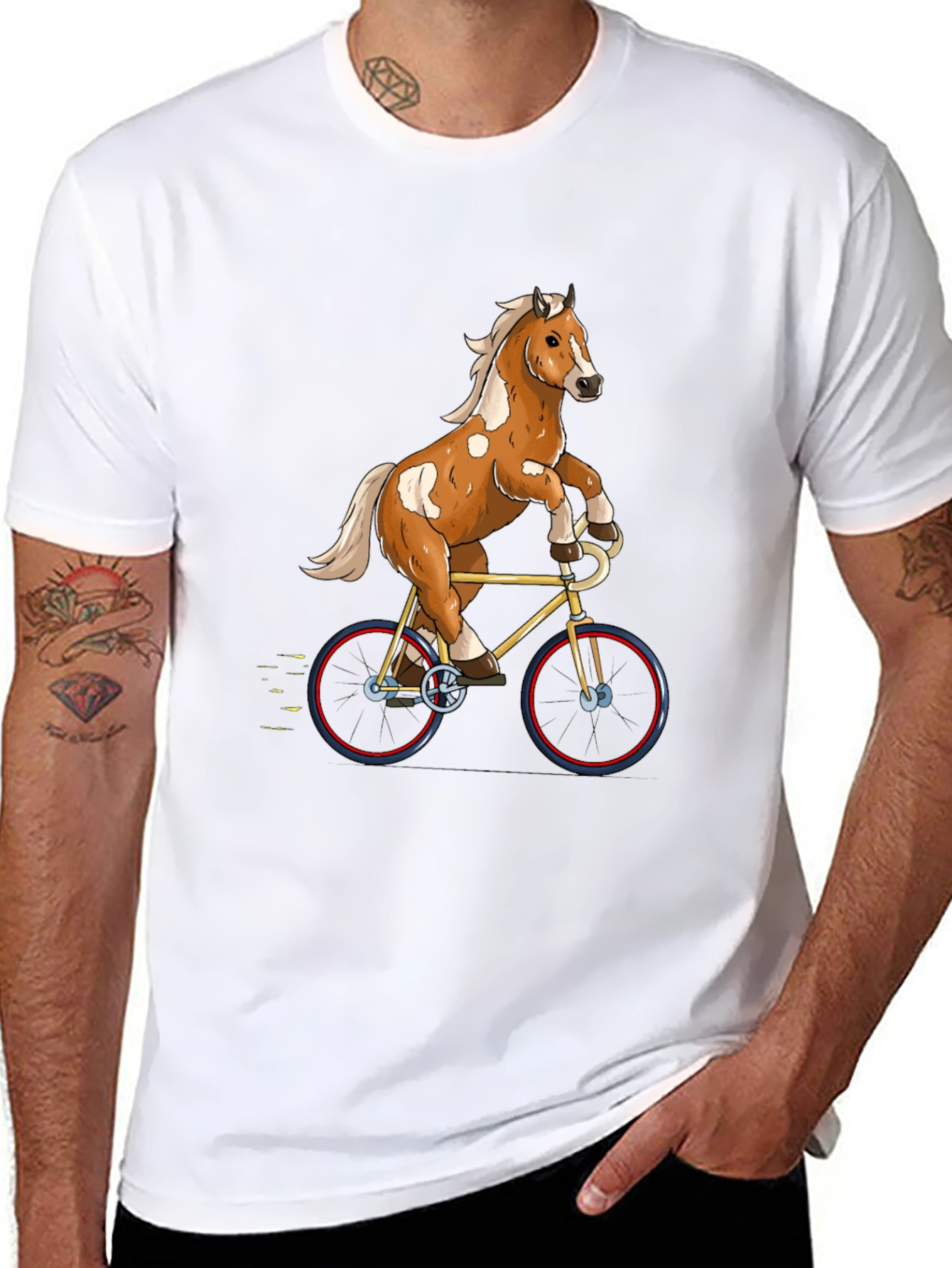 Black Horse Riding Bicycle Graphic Tee view 8