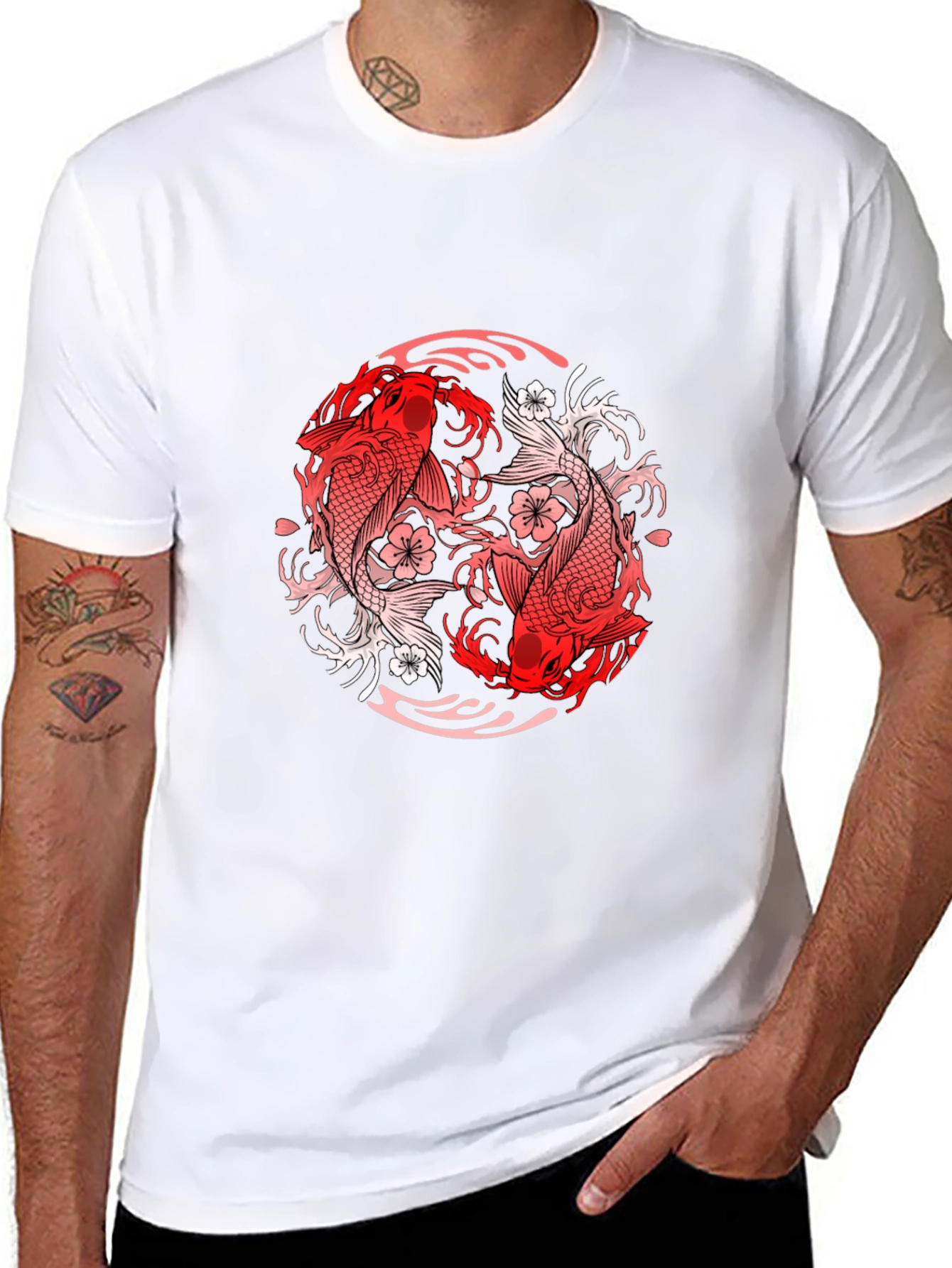 Black Yin Yang Koi Fish Graphic Tee - Black view 8