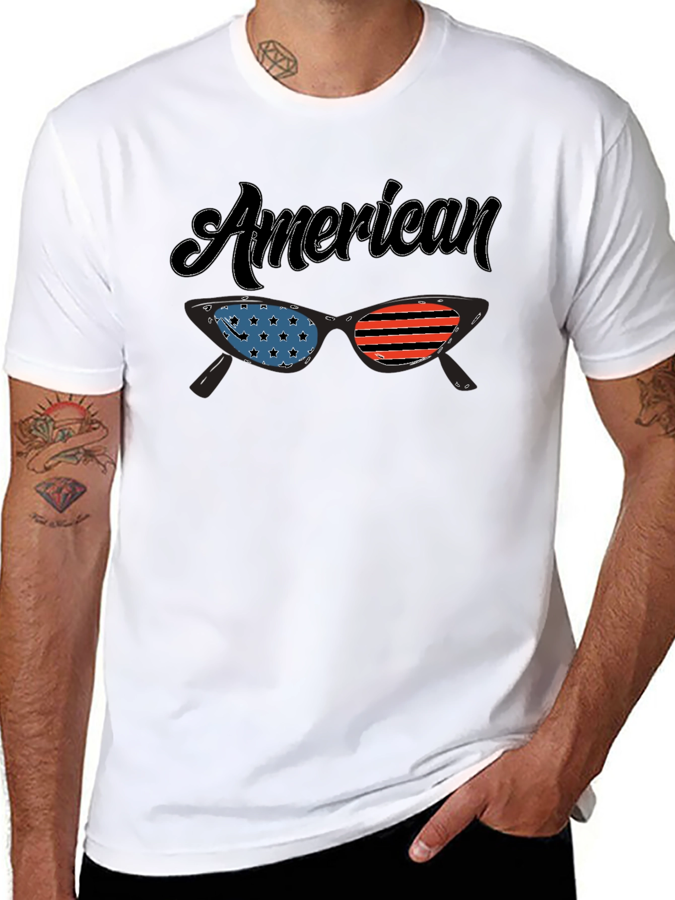 Black American Flag Sunglasses Graphic T-Shirt view 8