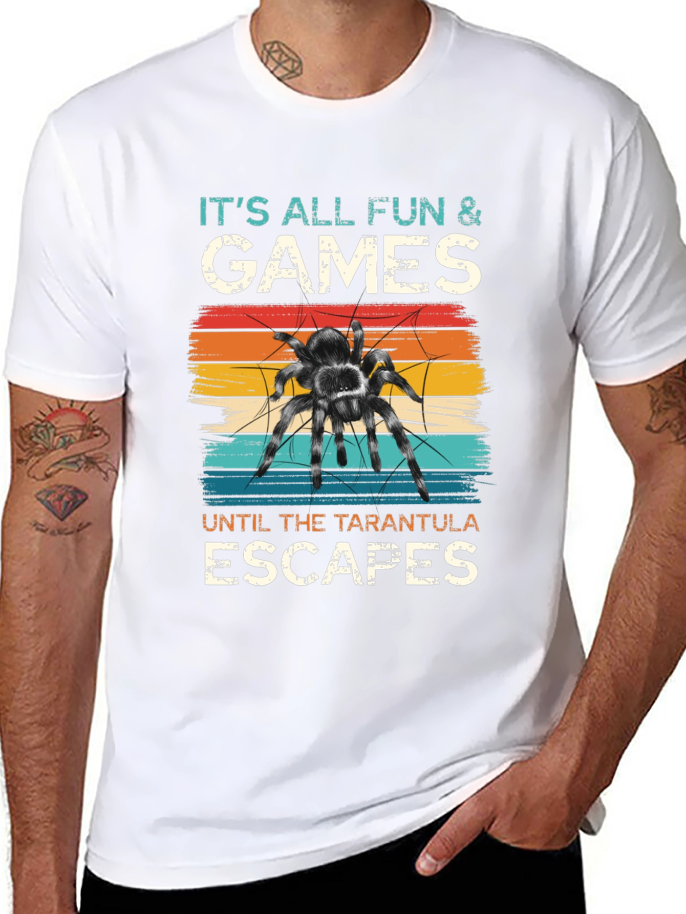 Black Tarantula Escape Black T-Shirt - Fun & Games Design view 8