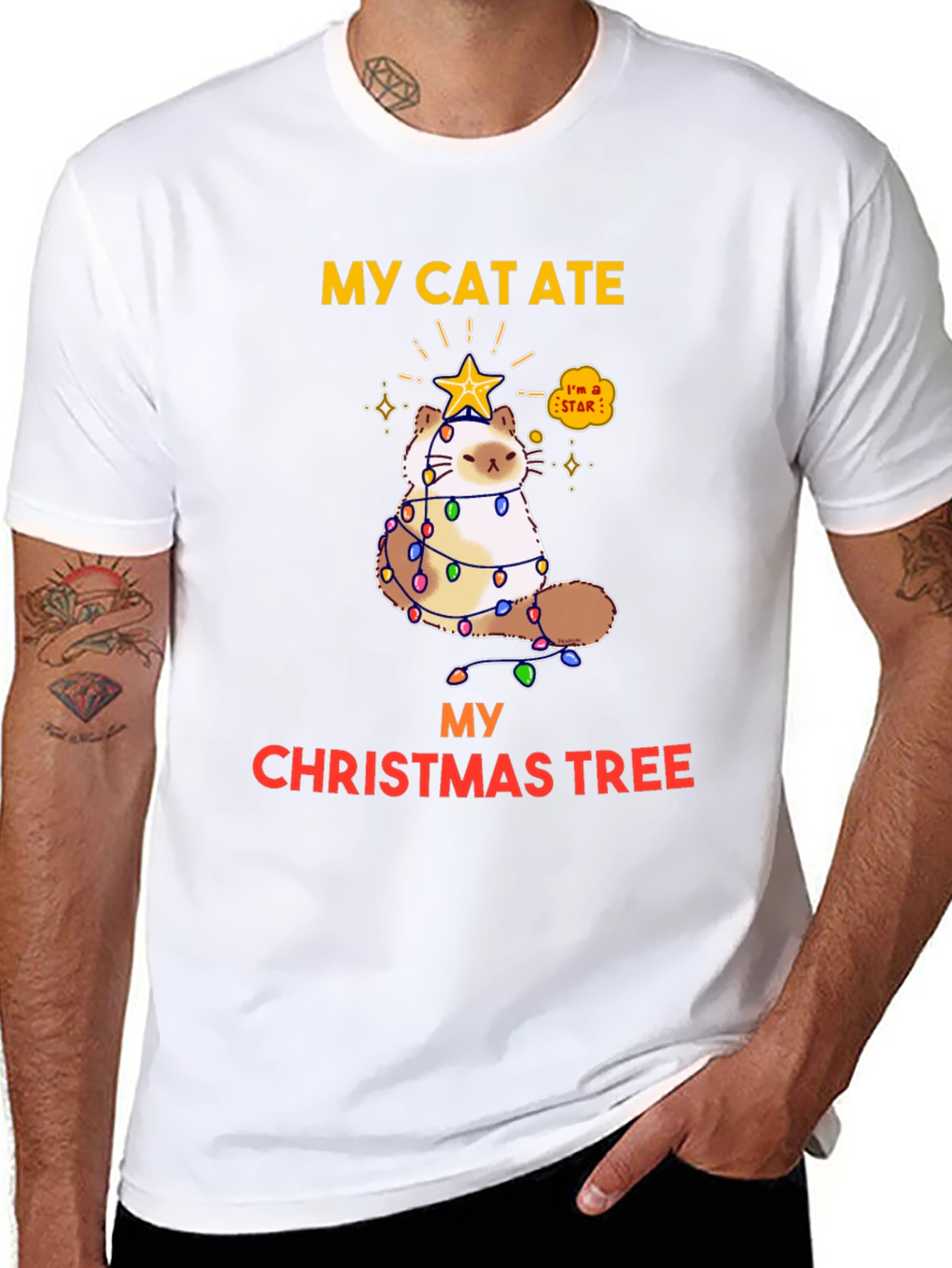 Black My Cat Ate My Christmas Tree T-Shirt view 8