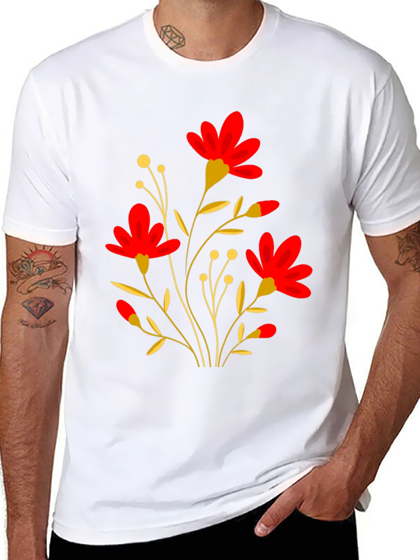 Black Floral Graphic Black T-Shirt view 8