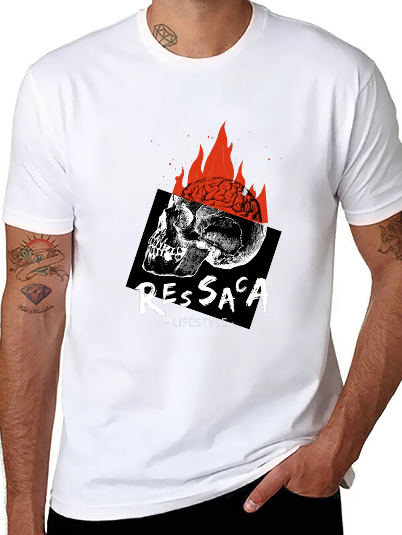 Black Edgy Skull & Brain Fire T-Shirt view 8