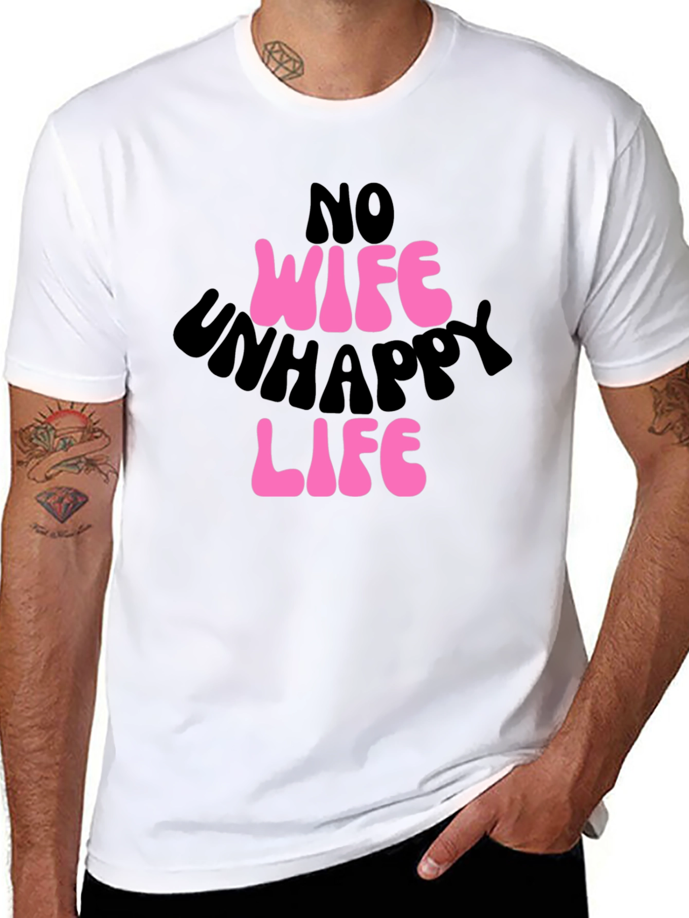 Black No Wife Unhappy Life Graphic Tee view 8