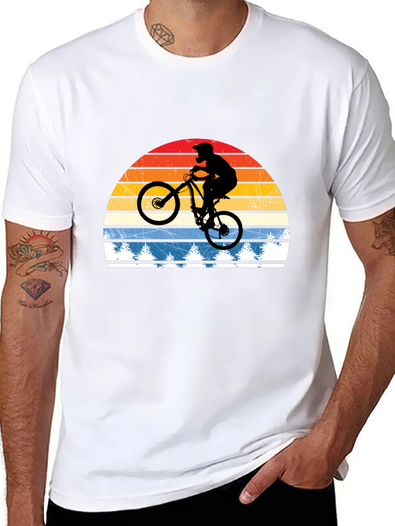 Black Mountain Bike Retro Sunset T-Shirt view 8