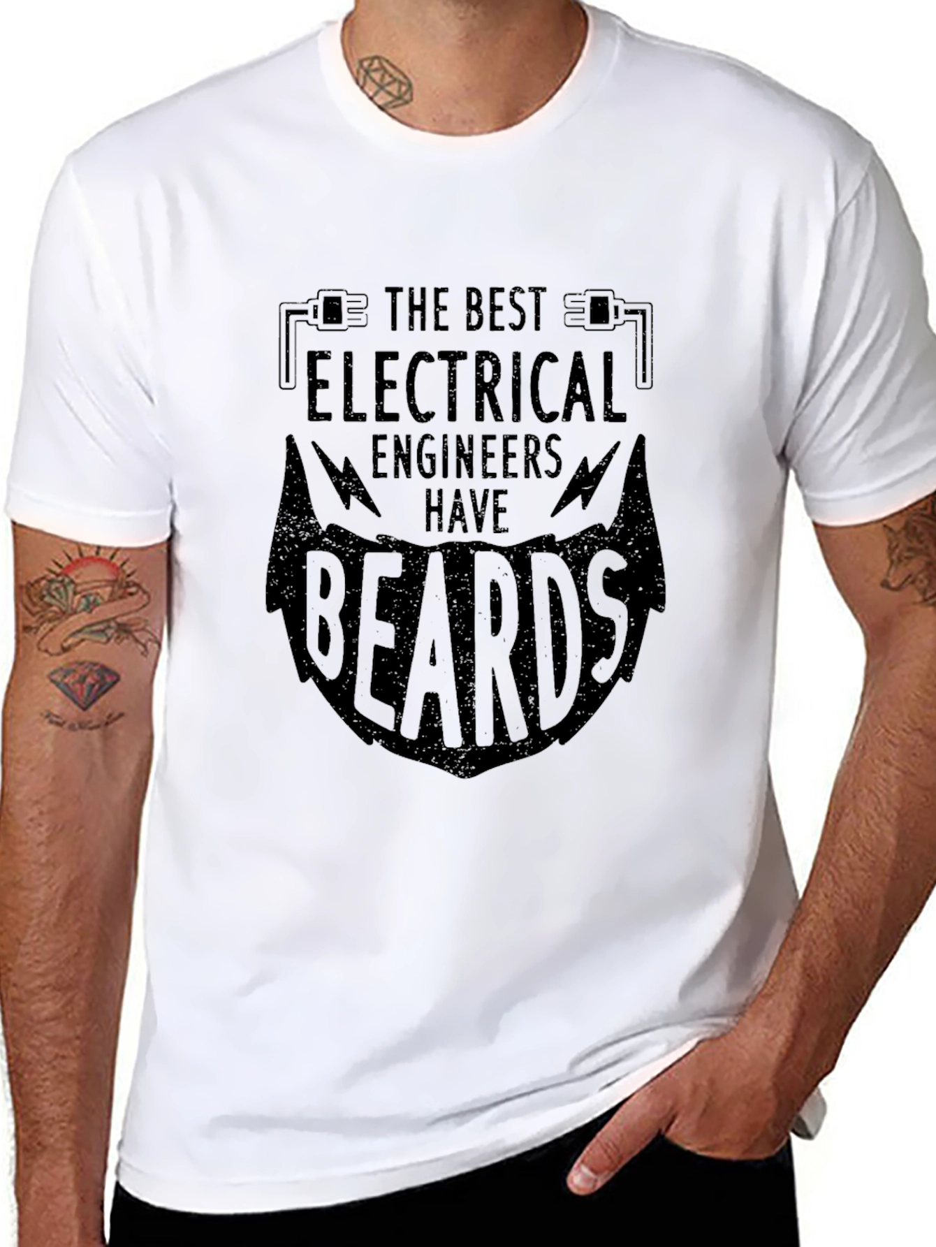 Black Electrical Engineer Beard T-Shirt - Black view 8