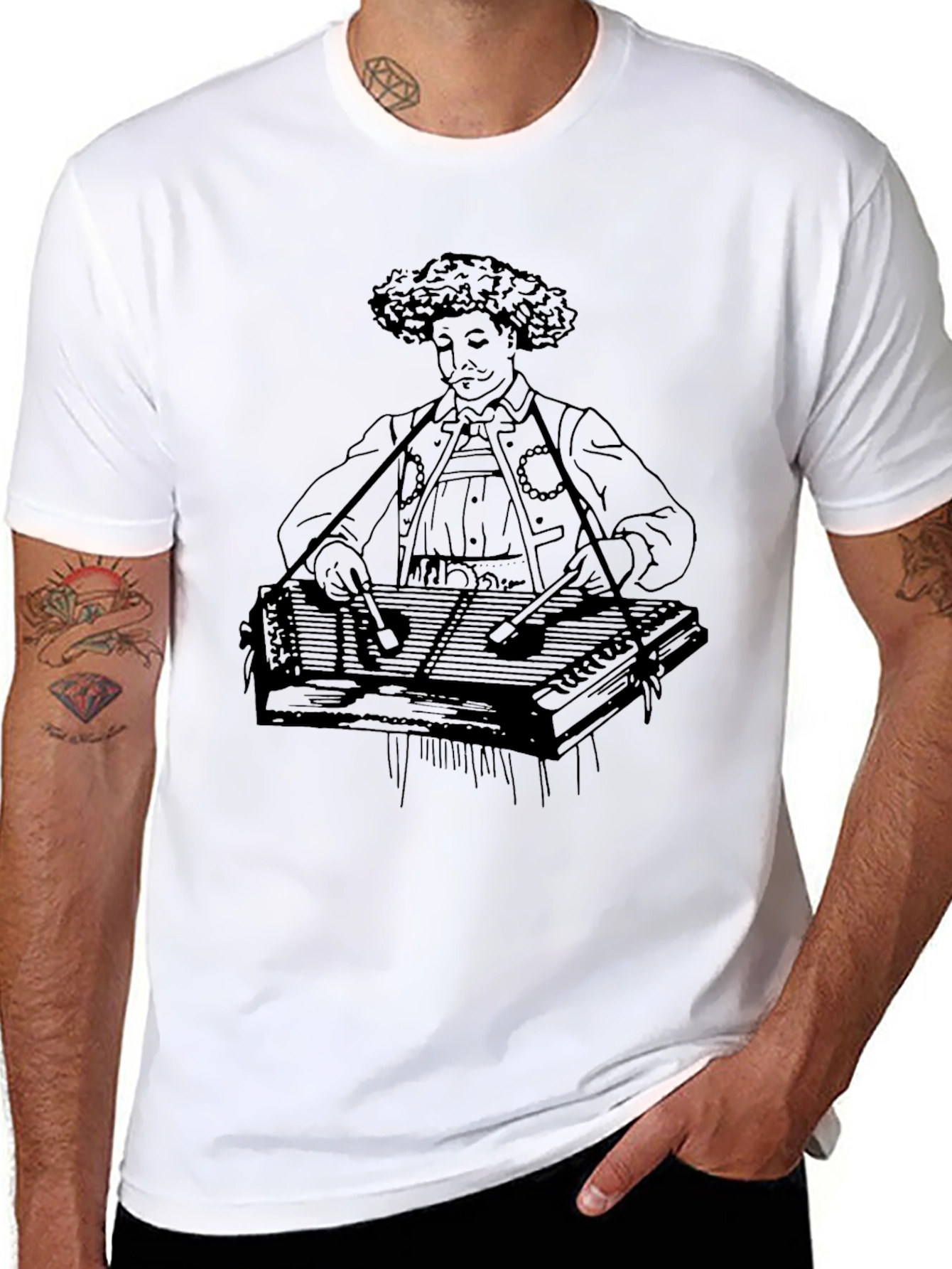 Black Vintage Dulcimer Player Graphic T-Shirt view 8