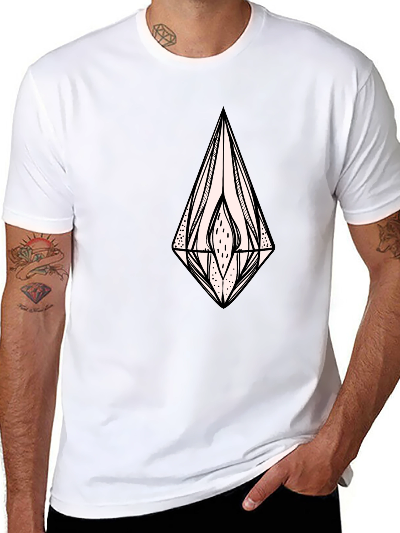 Black Black Graphic Tee - Abstract Diamond Design view 8