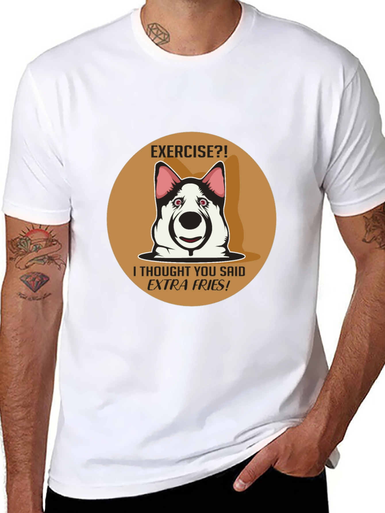 Black Exercise? Extra Fries! Funny Dog T-Shirt view 8