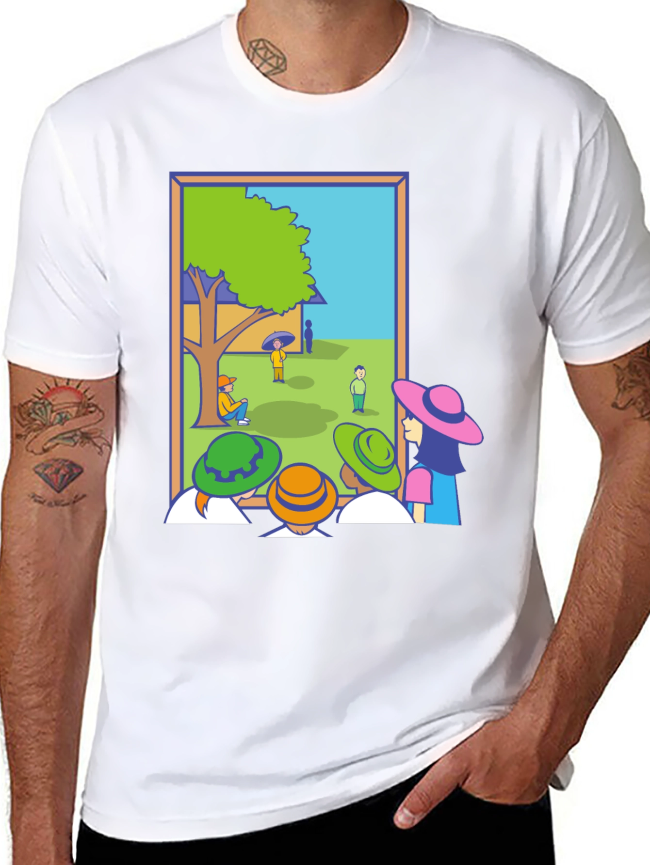 Black Cartoon Illustration Graphic Tee view 8