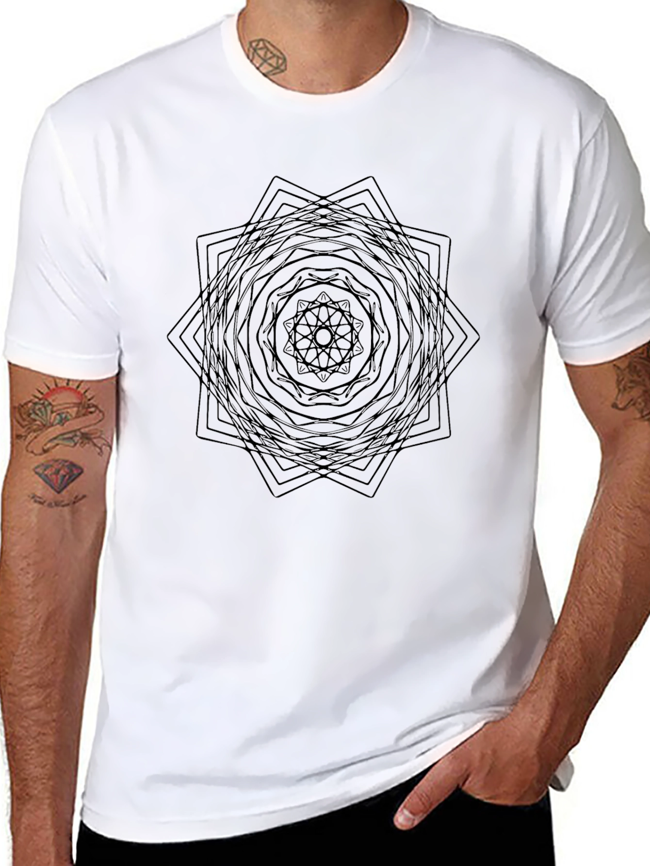 Black Geometric Mandala Graphic Black T-Shirt view 8