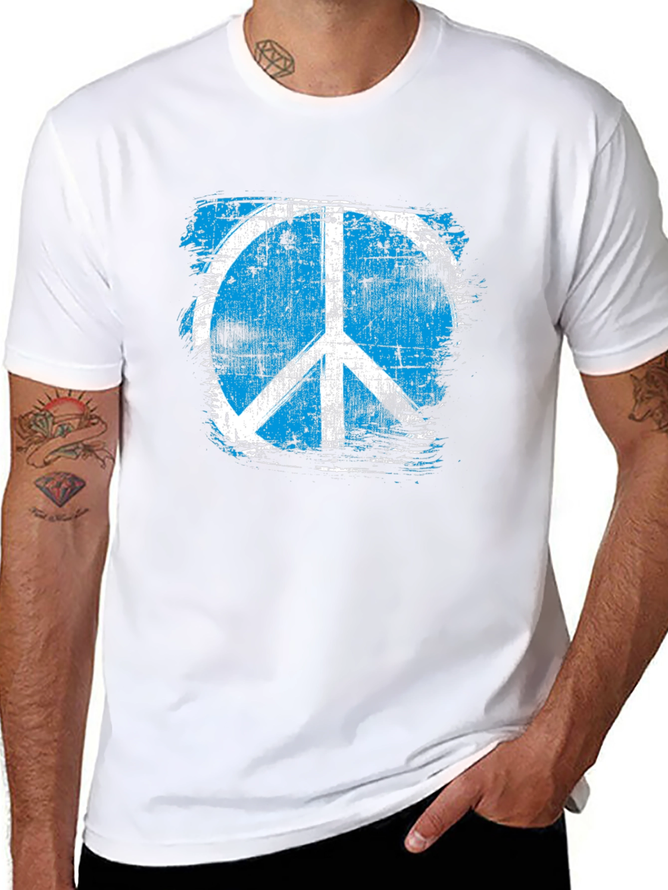 Black Distressed Peace Sign Graphic T-Shirt view 8