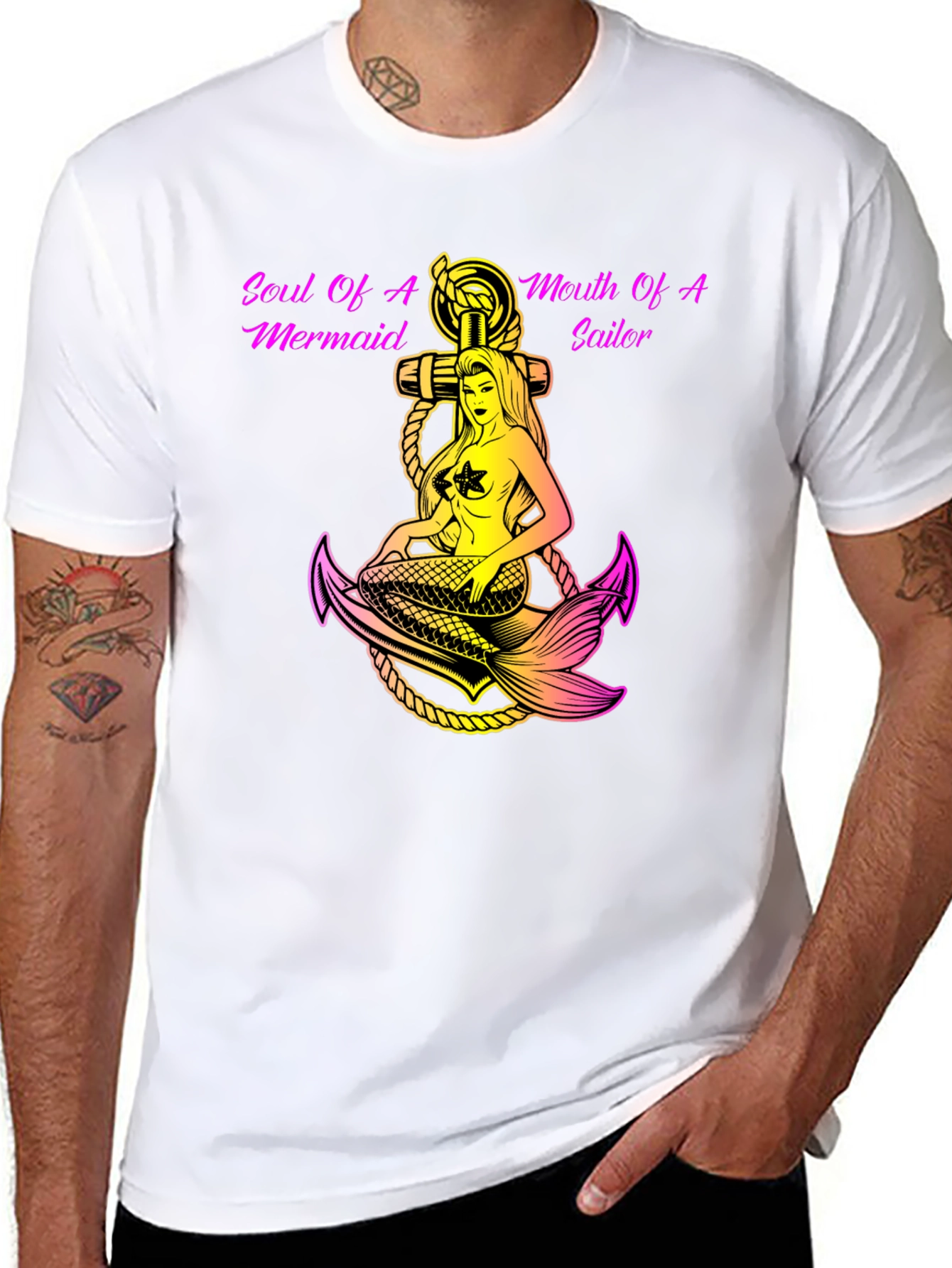 Black Soul of Mermaid, Mouth of Sailor Graphic T-Shirt view 8