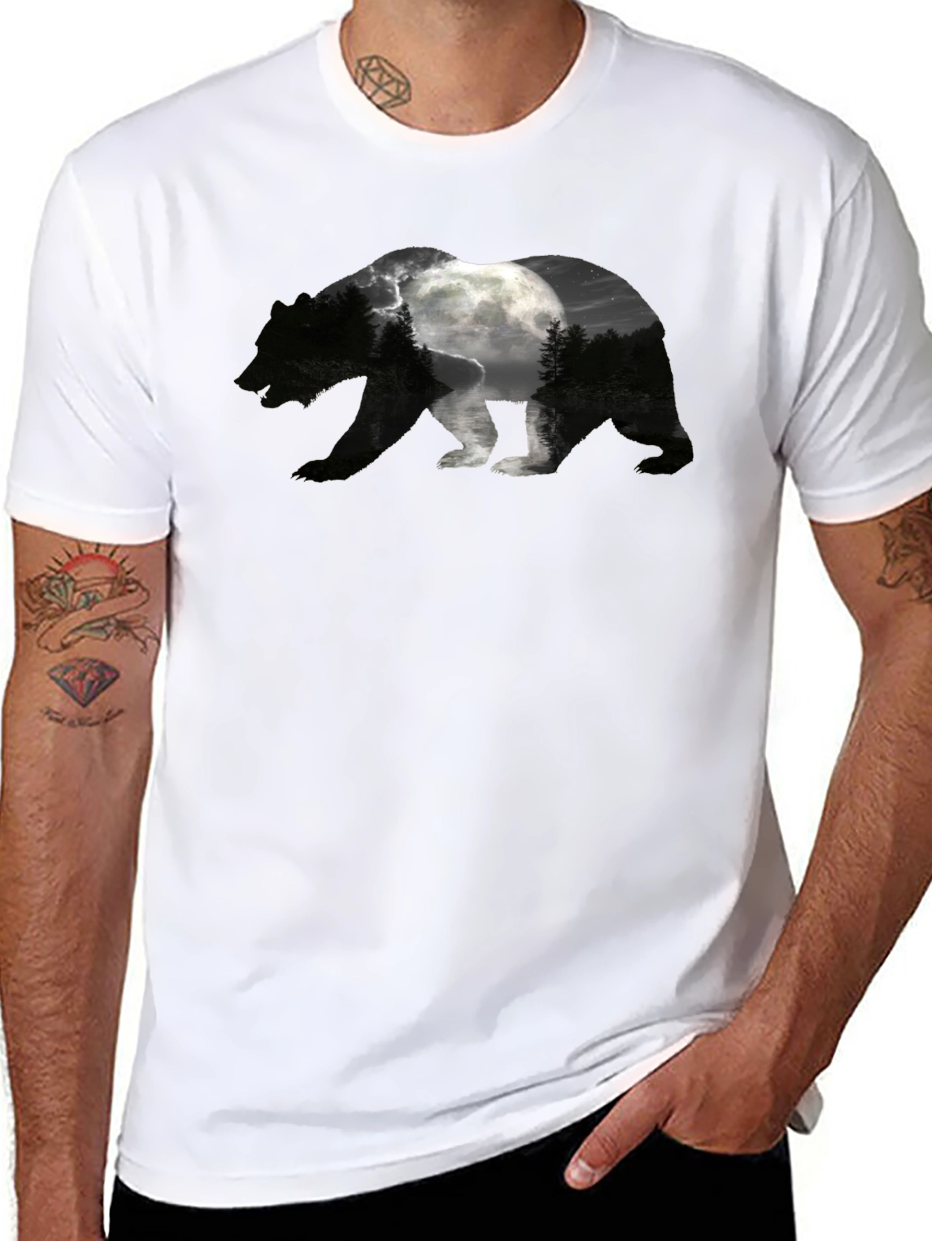 Black Bear Silhouette Moon Graphic Tee view 8