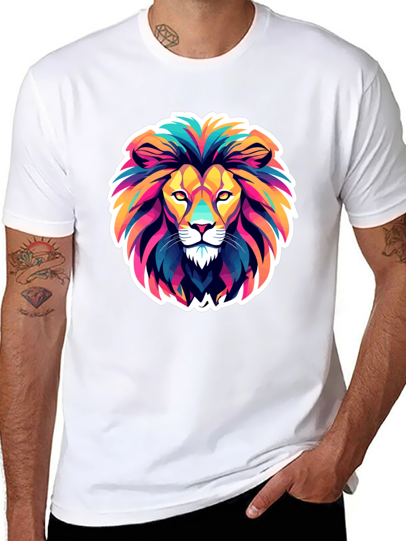 Black Vibrant Lion Graphic Tee - Bold & Stylish view 8
