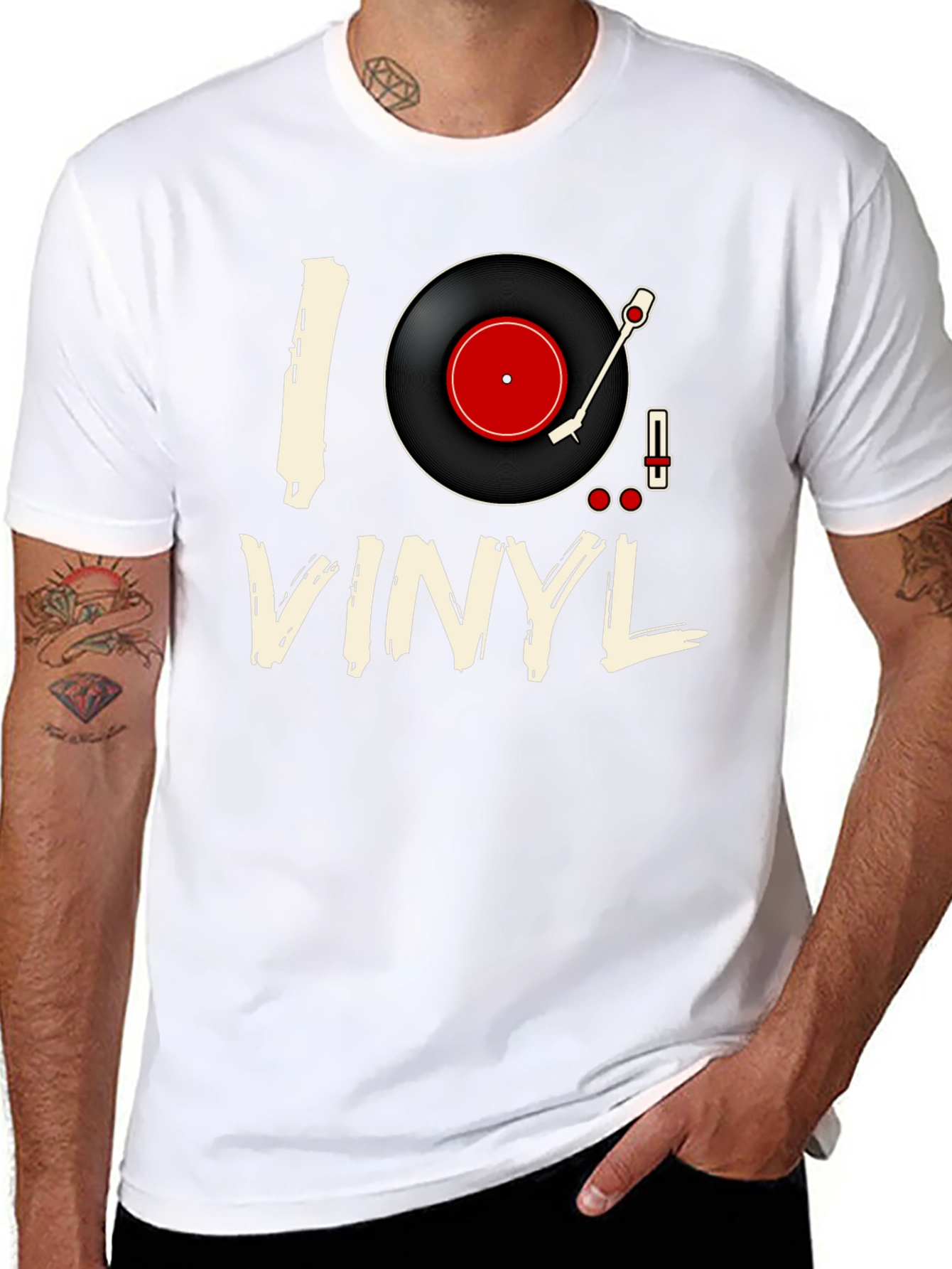 Black I Love Vinyl Black T-Shirt - Music Lover Tee view 8