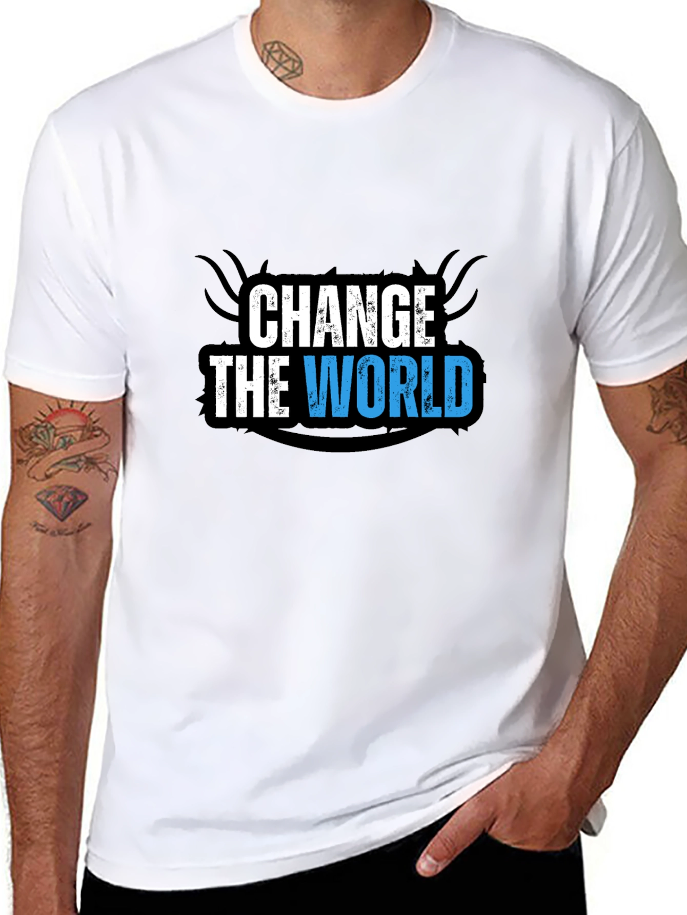 Black Change the World Graphic Black T-Shirt view 8