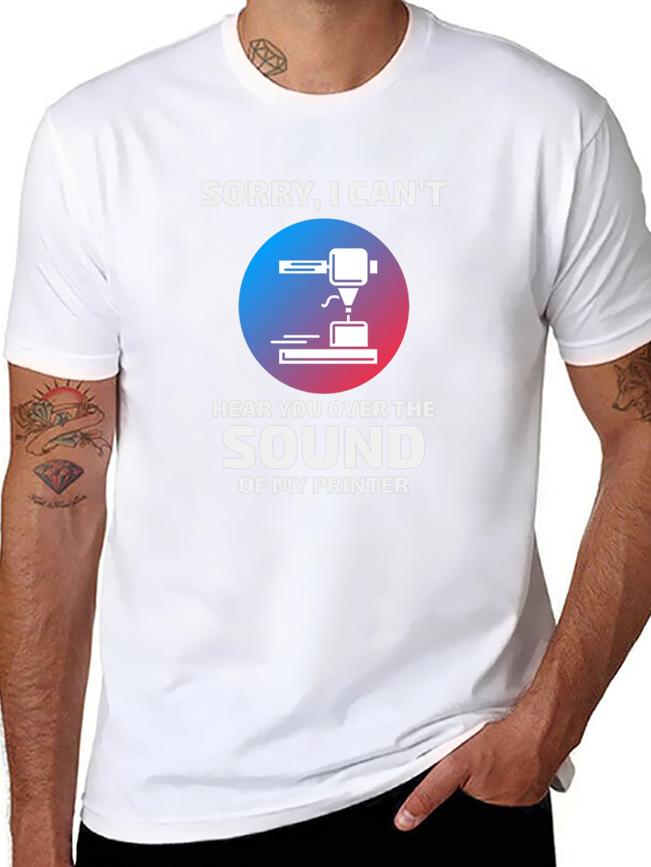 Black Funny 3D Printer T-Shirt - "Sorry, I Can't Hear You" view 8