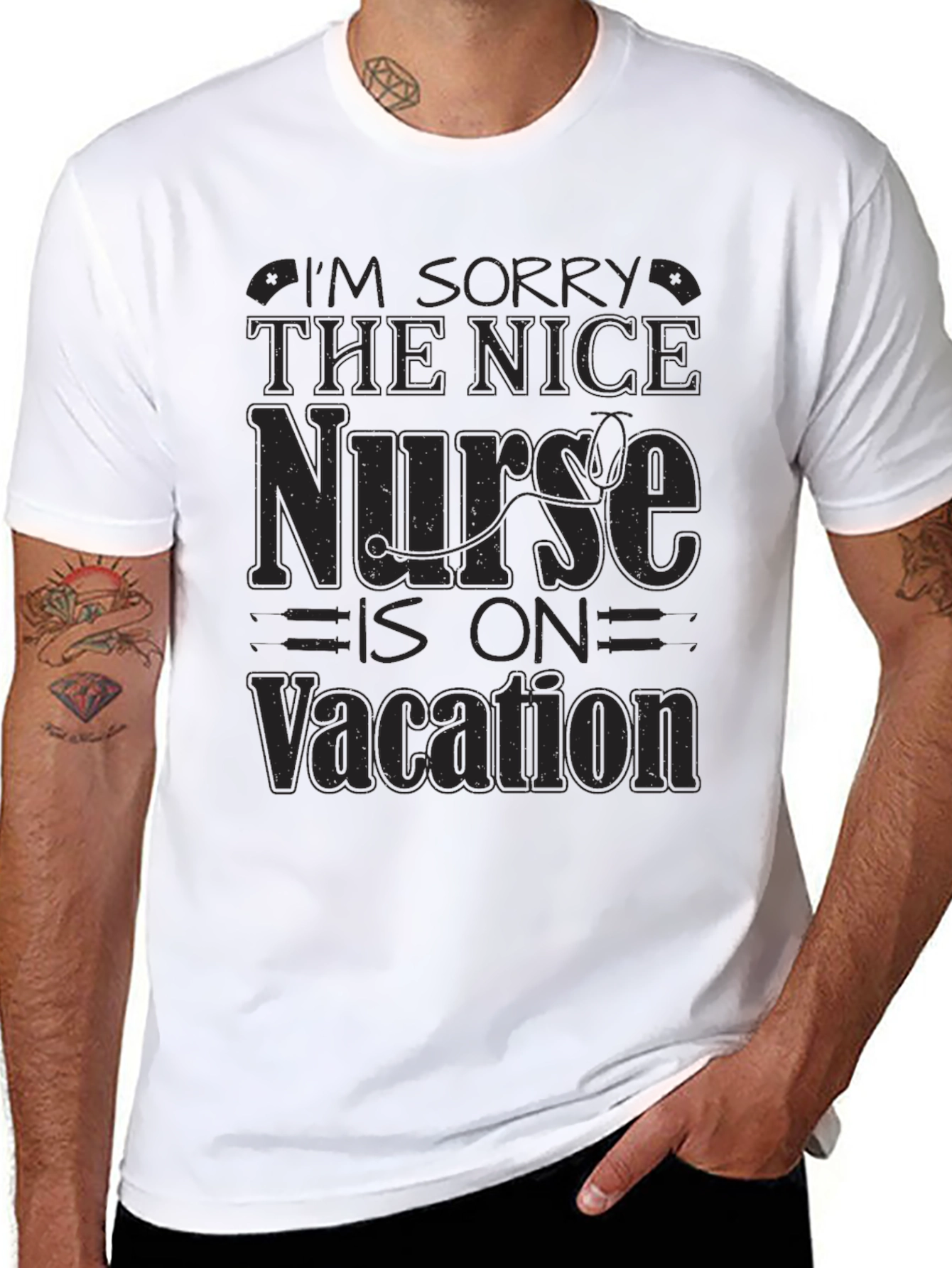 Black Funny Nurse Vacation Graphic T-Shirt - Black view 8
