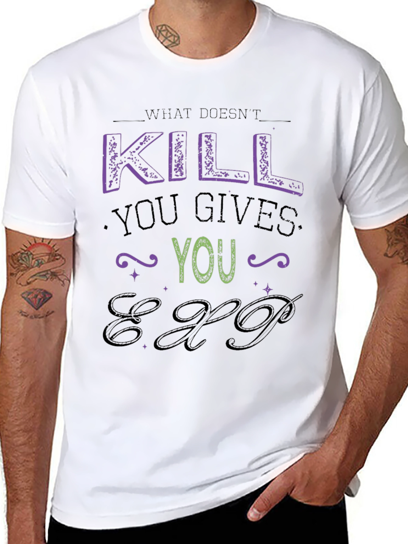 Black What Doesn't Kill You Gives You EXP T-Shirt view 8