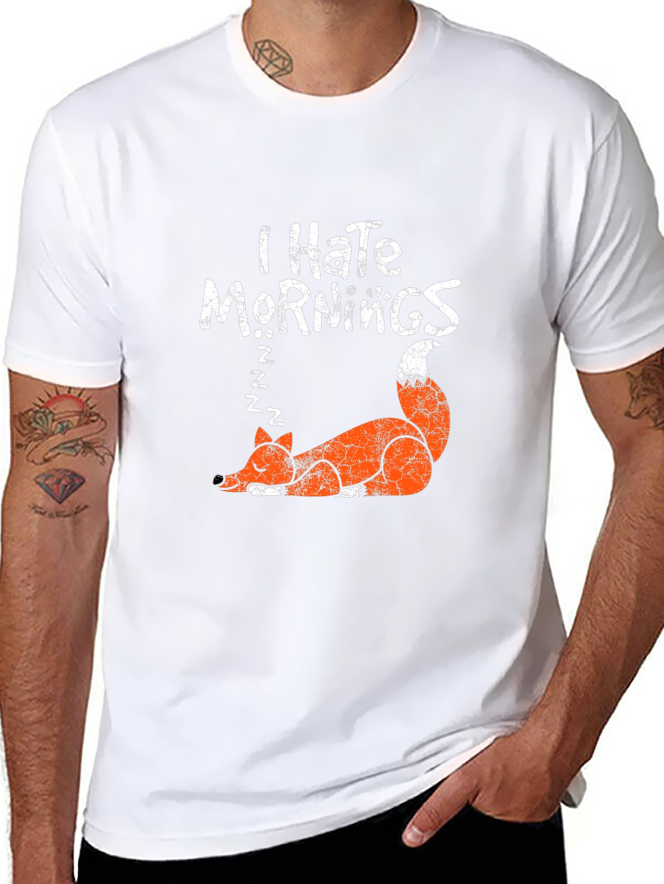 Black I Hate Mornings Fox Graphic T-Shirt view 8