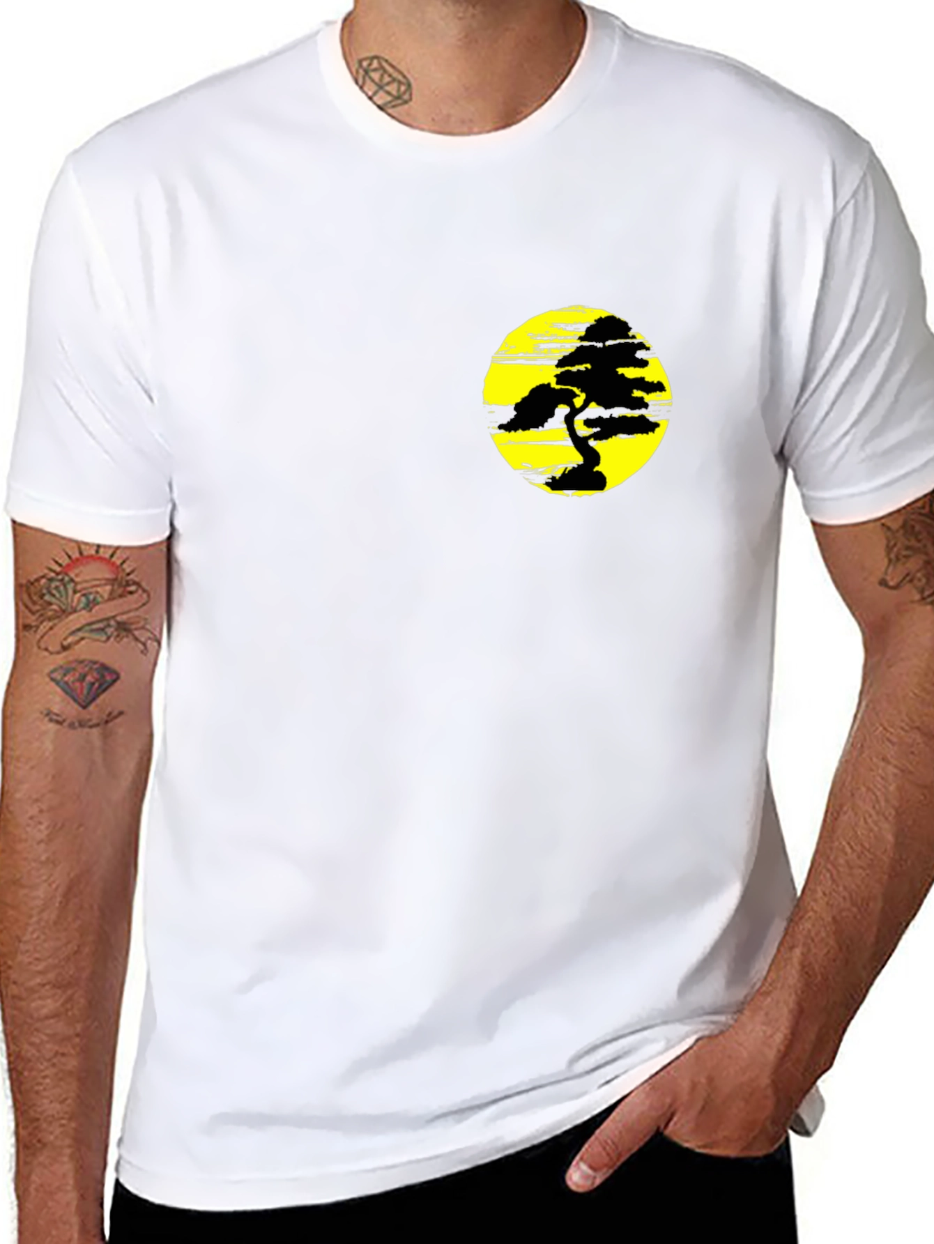 Black Black T-Shirt with Yellow Bonsai Graphic view 8