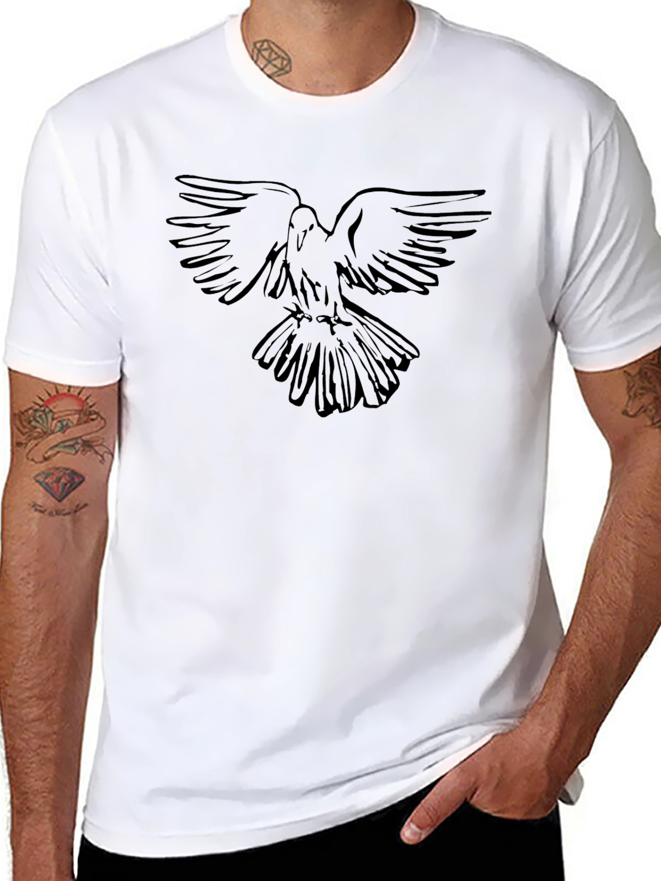 Black Men's Black Dove Graphic T-Shirt view 8