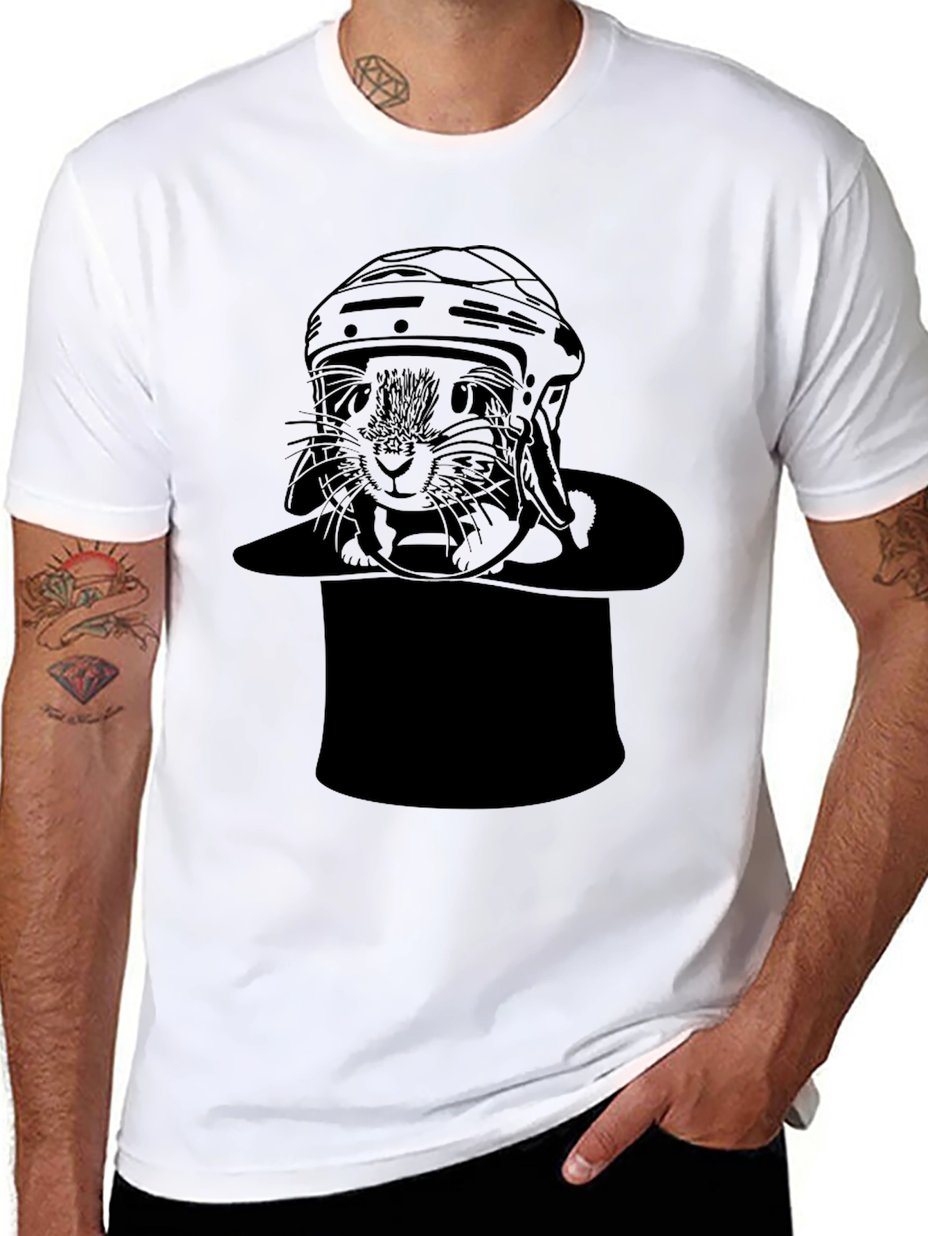Black Cat Hockey Player Black T-Shirt view 8