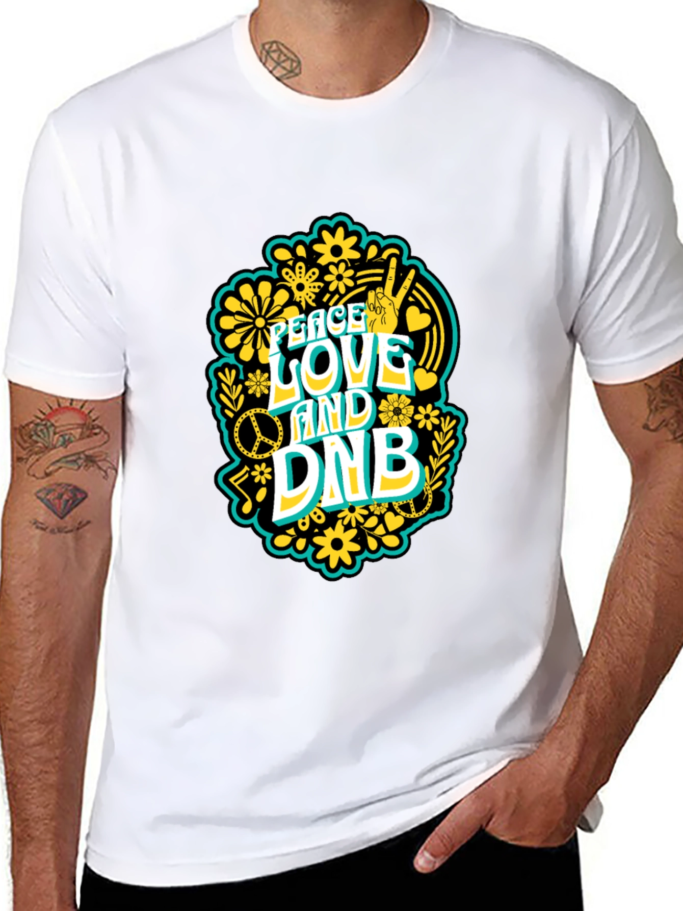 Black Peace Love and DNB T-Shirt view 8