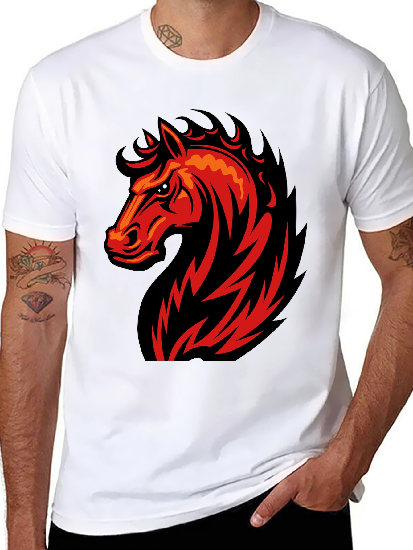 Black Black T-Shirt with Fiery Horse Graphic view 8