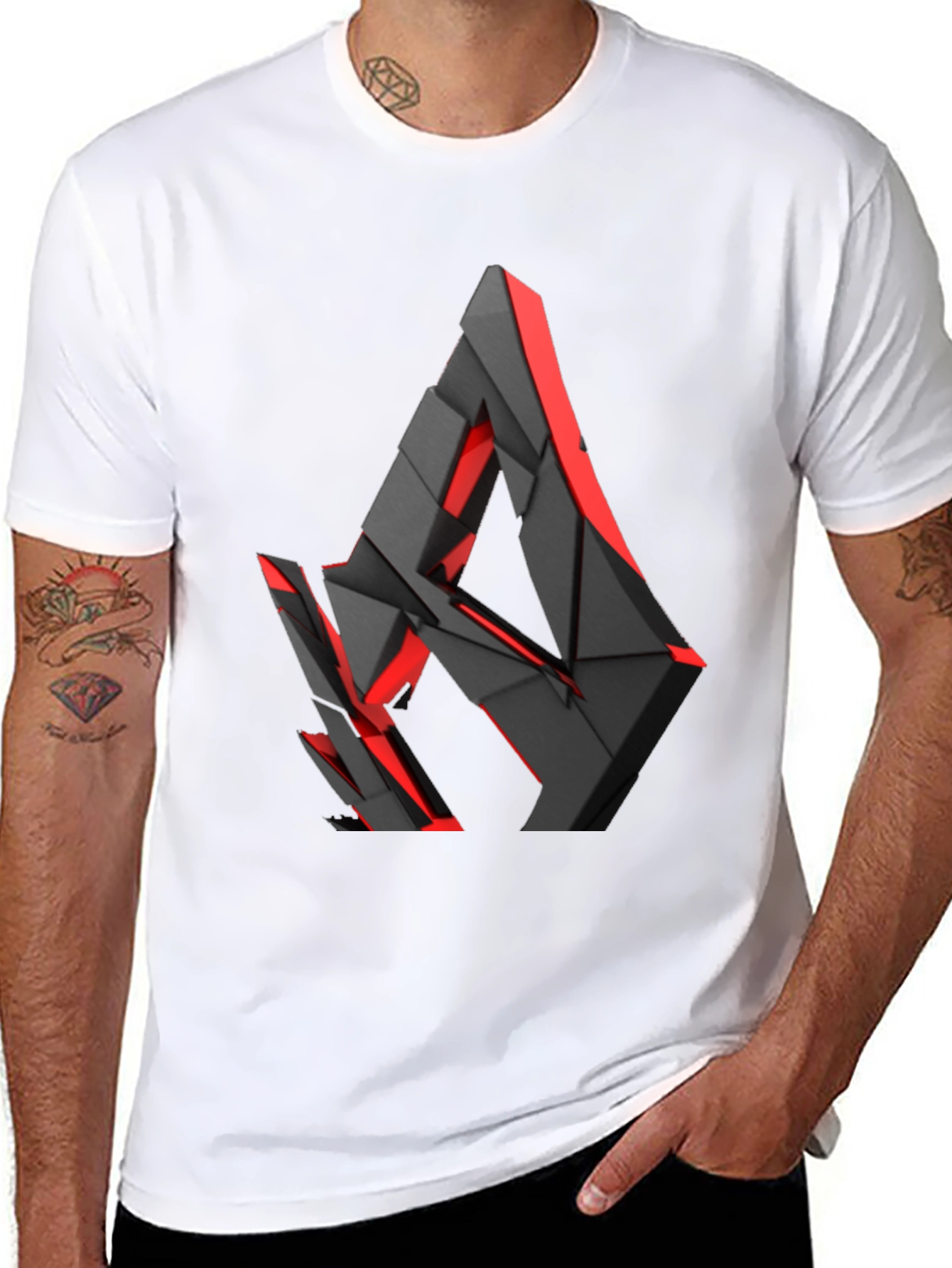 Black Abstract Geometric Graphic Print T-Shirt view 8