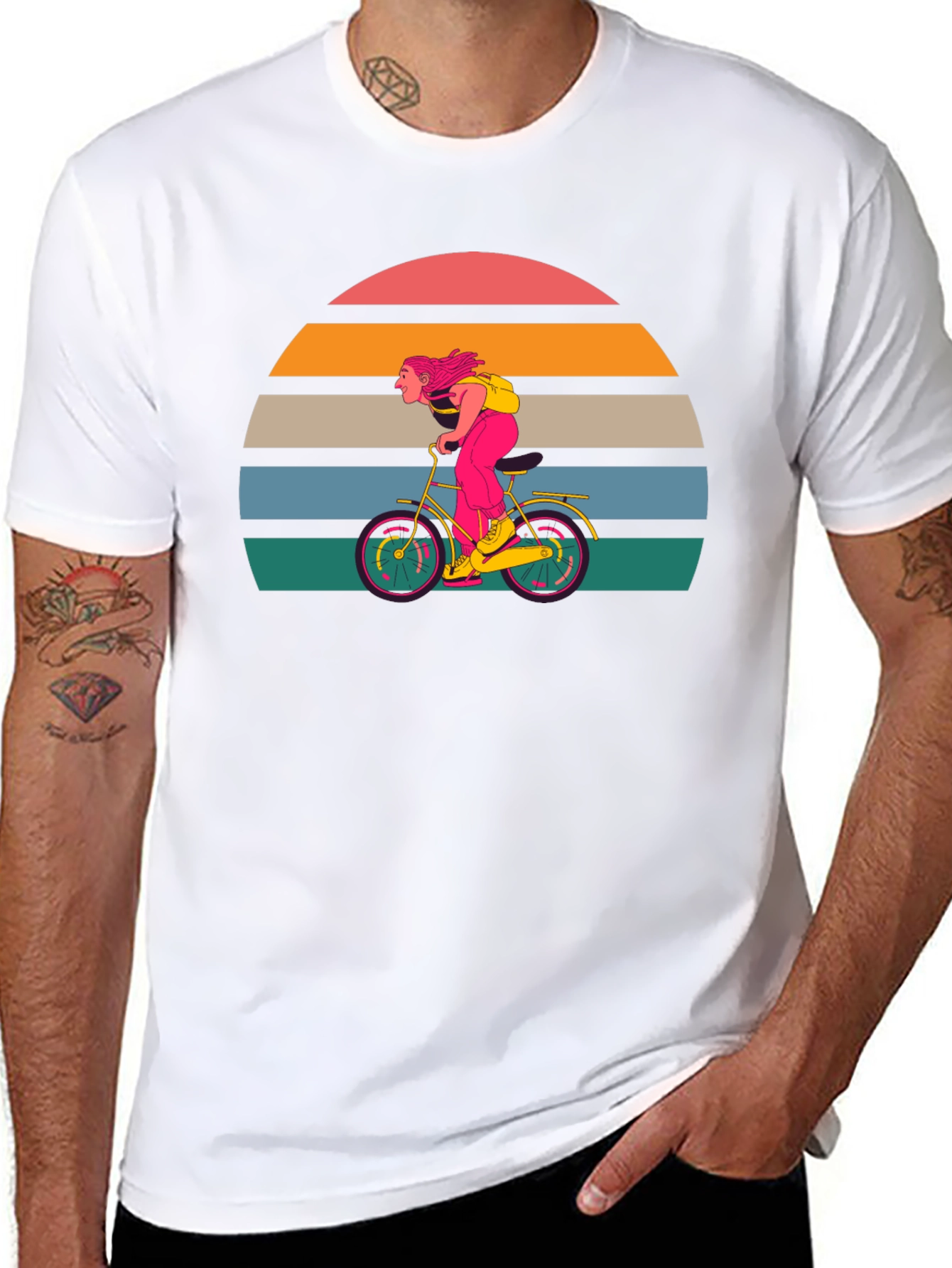 Black Retro Sunset Cyclist T-Shirt - Black view 8