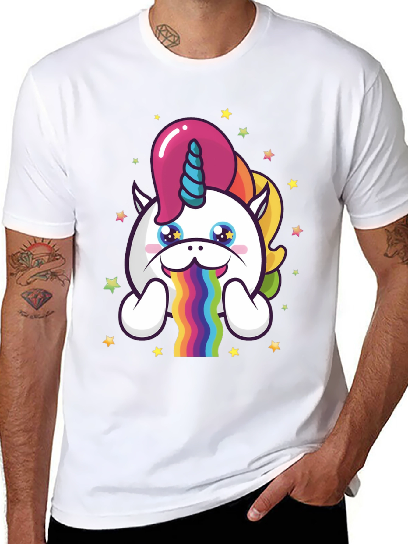 Black Unicorn Rainbow Puke Graphic Tee view 8
