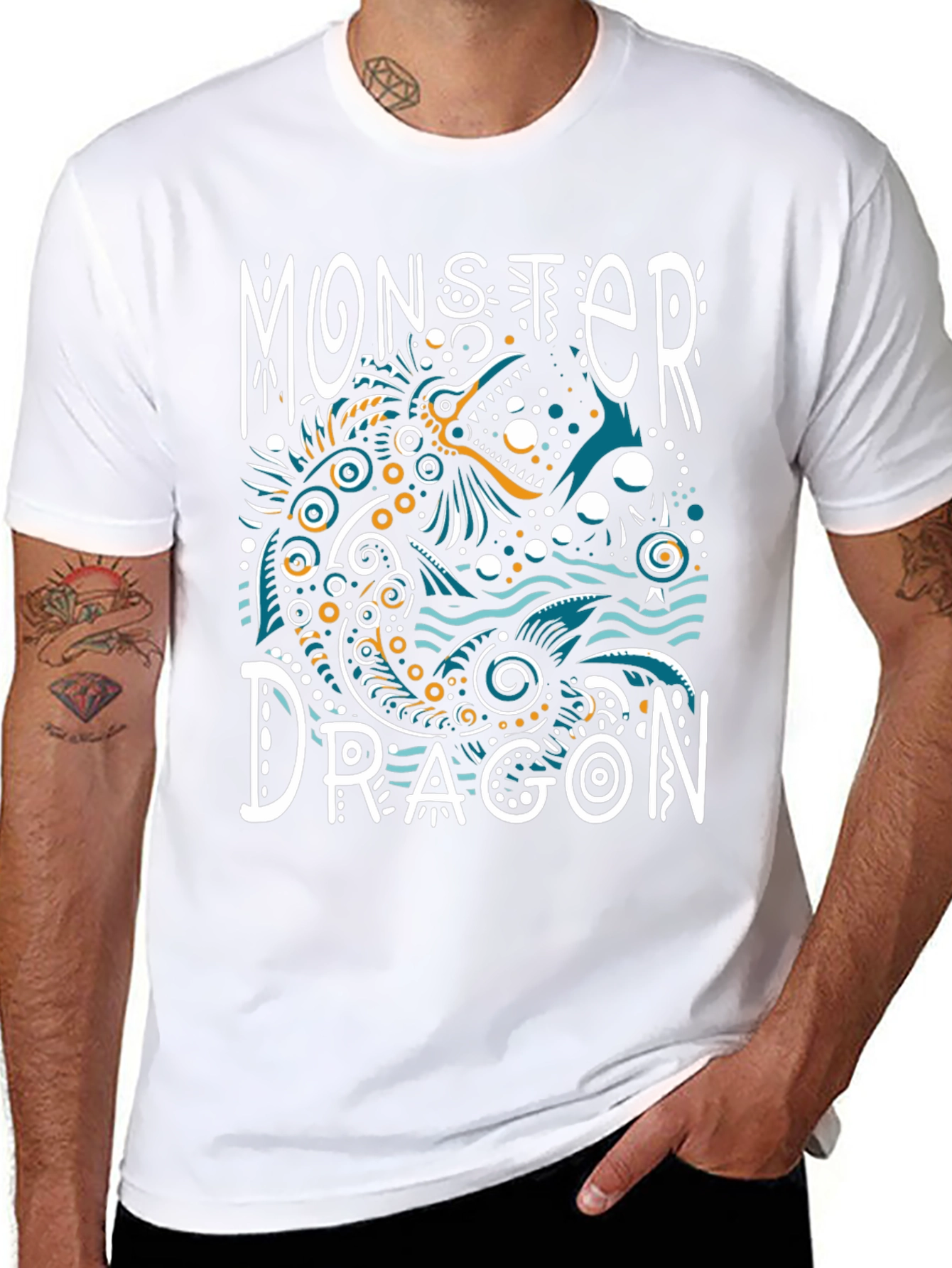 Black Monster Dragon Graphic Tee - Unique Art T-Shirt view 8