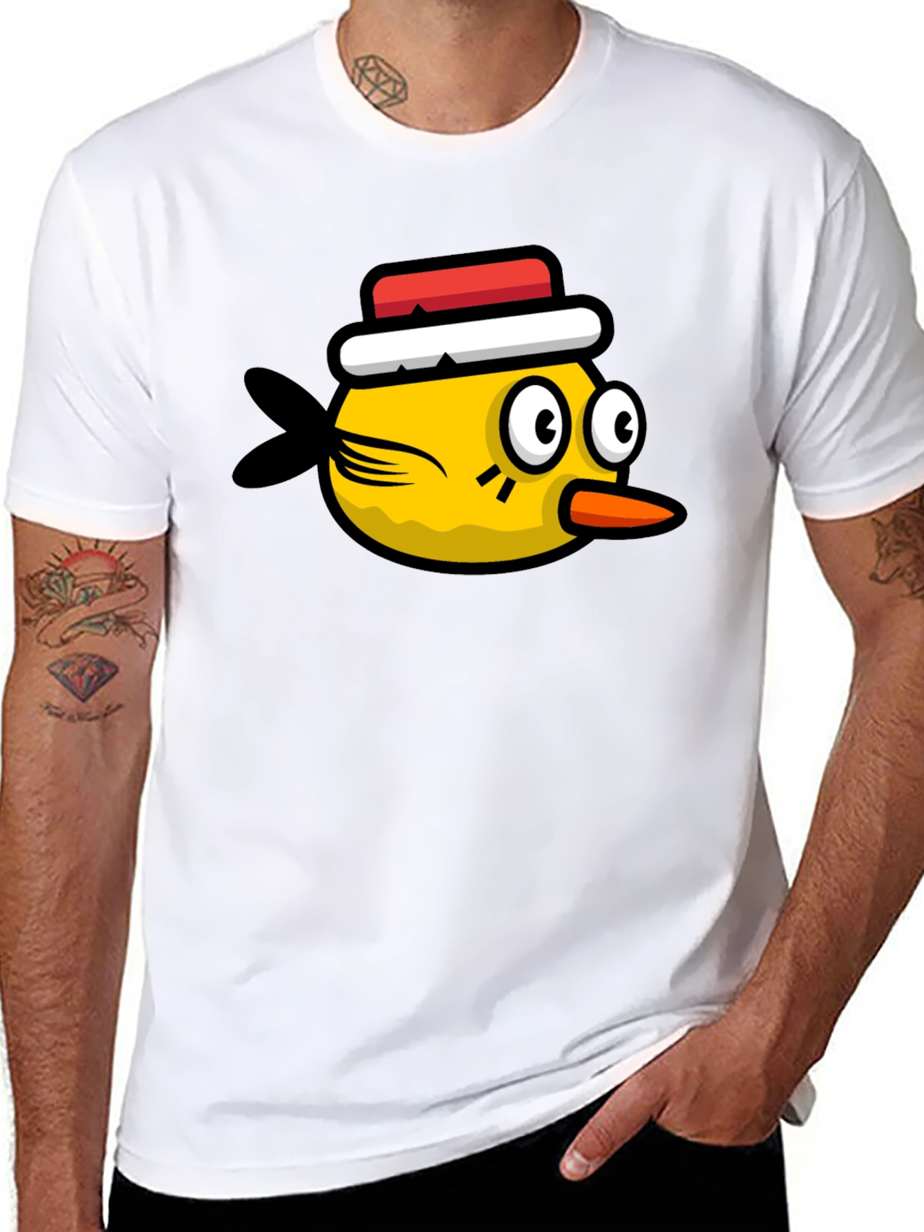 Black Funny Bird Graphic Tee - Black Cotton T-Shirt view 8