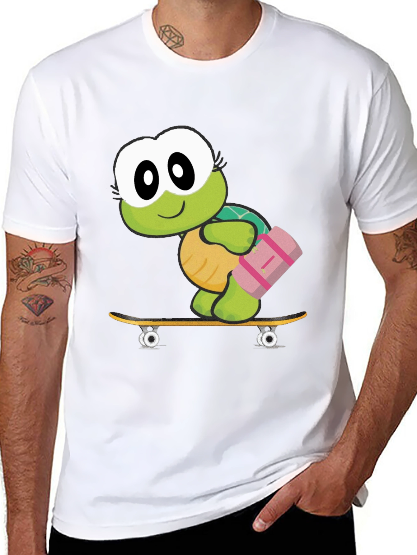 Black Turtle on Skateboard Graphic T-Shirt view 8