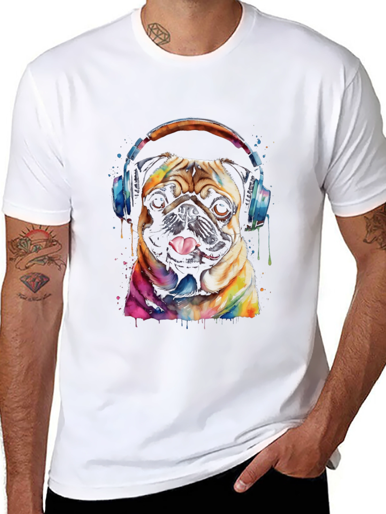 Black Pug DJ Graphic Tee - Dog Lover's Black T-Shirt view 8
