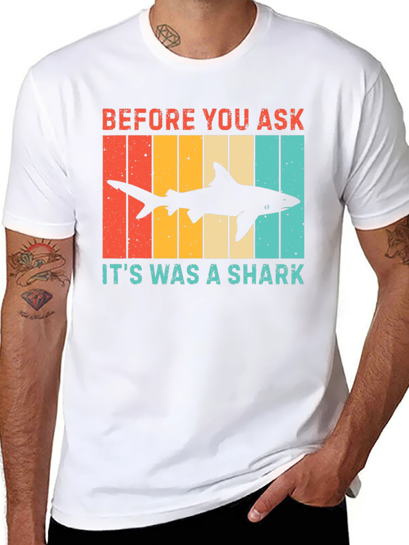 Black Retro Shark T-Shirt - Before You Ask Funny Tee view 8