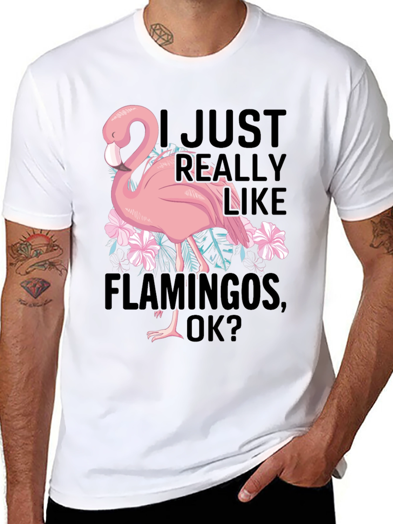Black Funny Flamingo Graphic T-Shirt - I Just Really Like Flamingos view 8