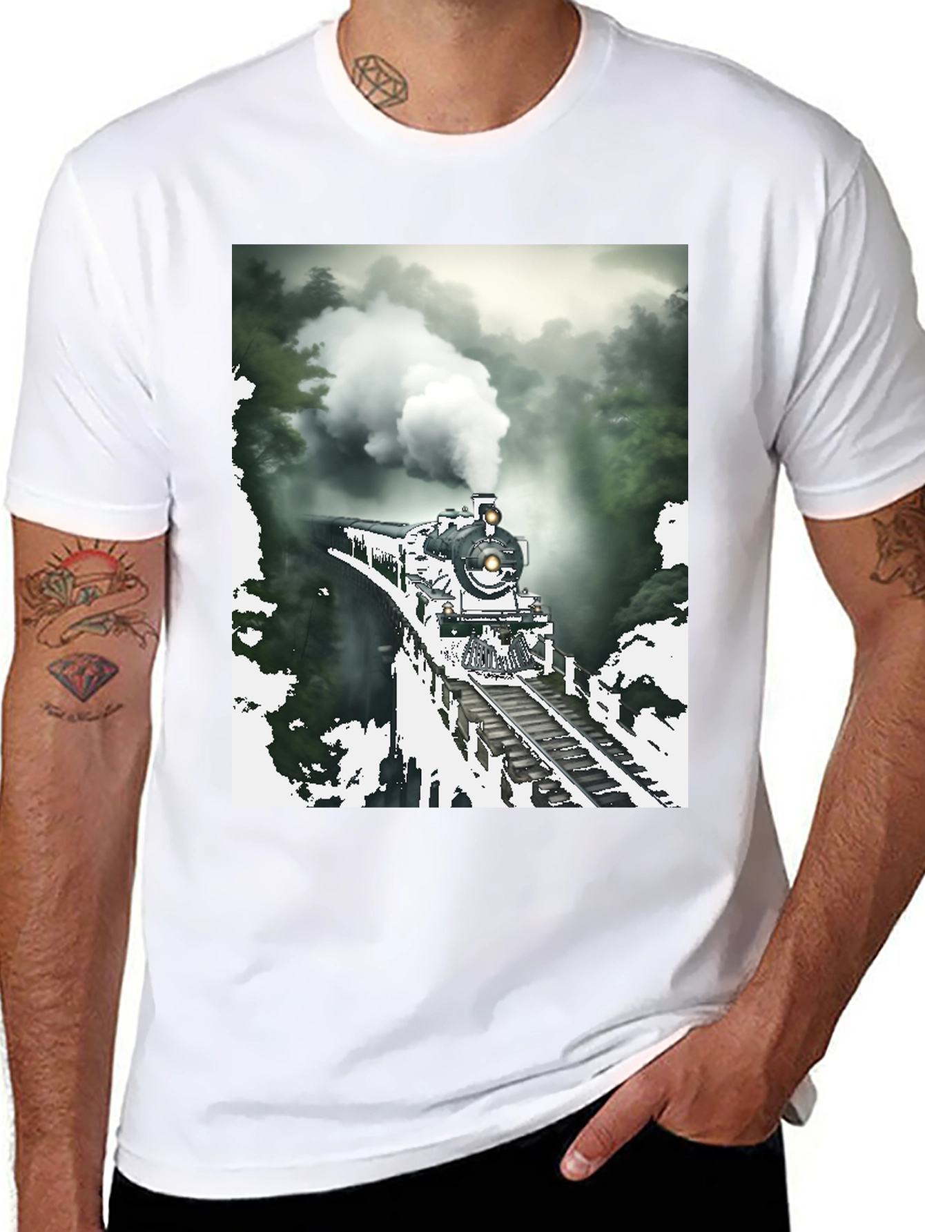 Black Steam Train Graphic Tee - Vintage Style view 8