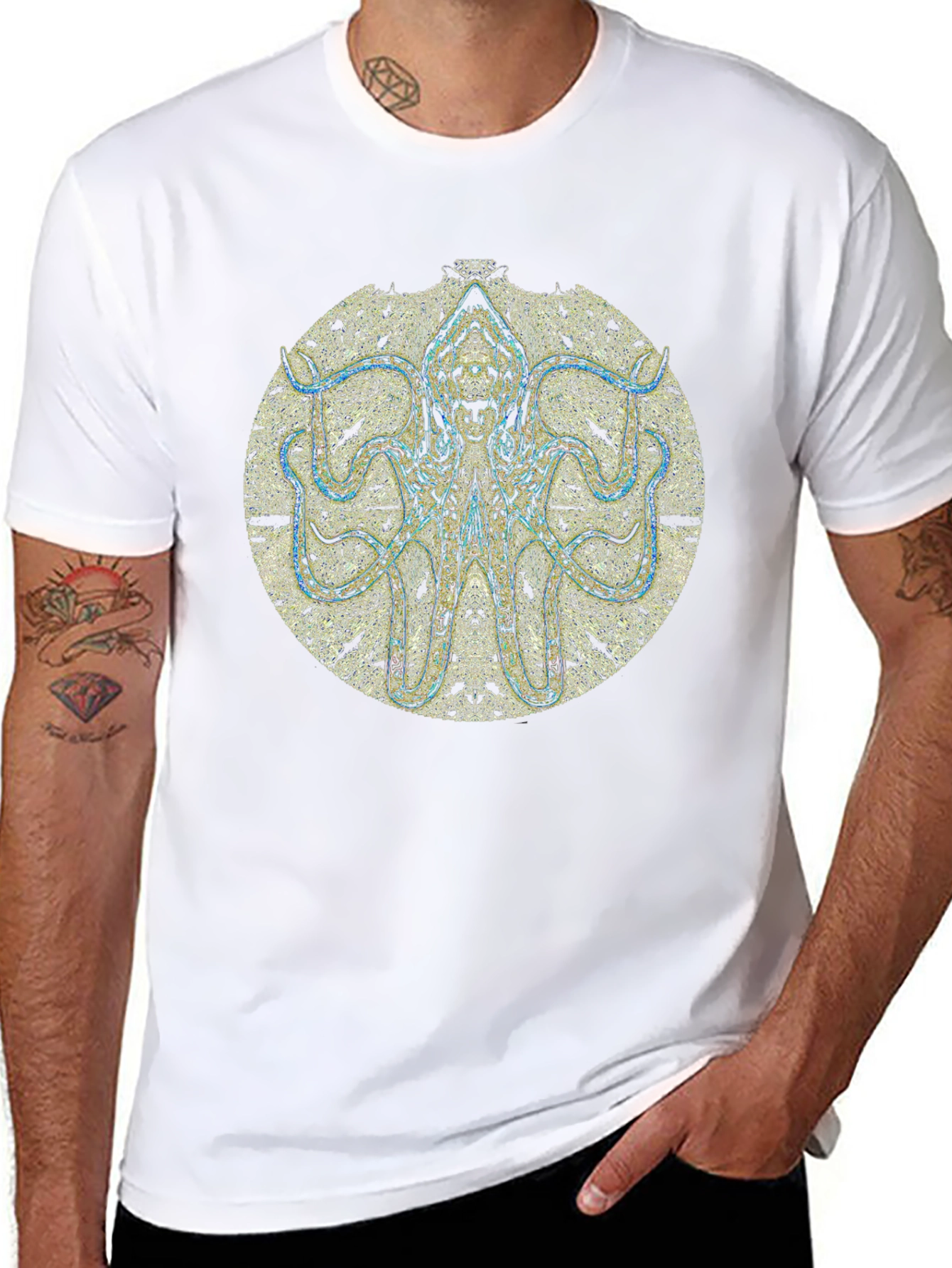 Black Octopus Mandala Black T-Shirt view 8